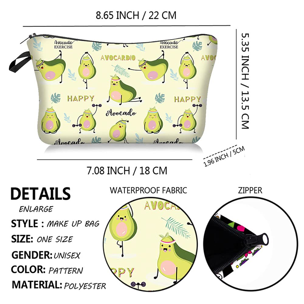**FITINI Waterproof Makeup Bag for Women - Portable Travel Cosmetic Organizer Pouch with Zipper, Avocado Design, Small Clutch Purse for Toiletries | Perfect for Travel, Gym & Daily Use**
