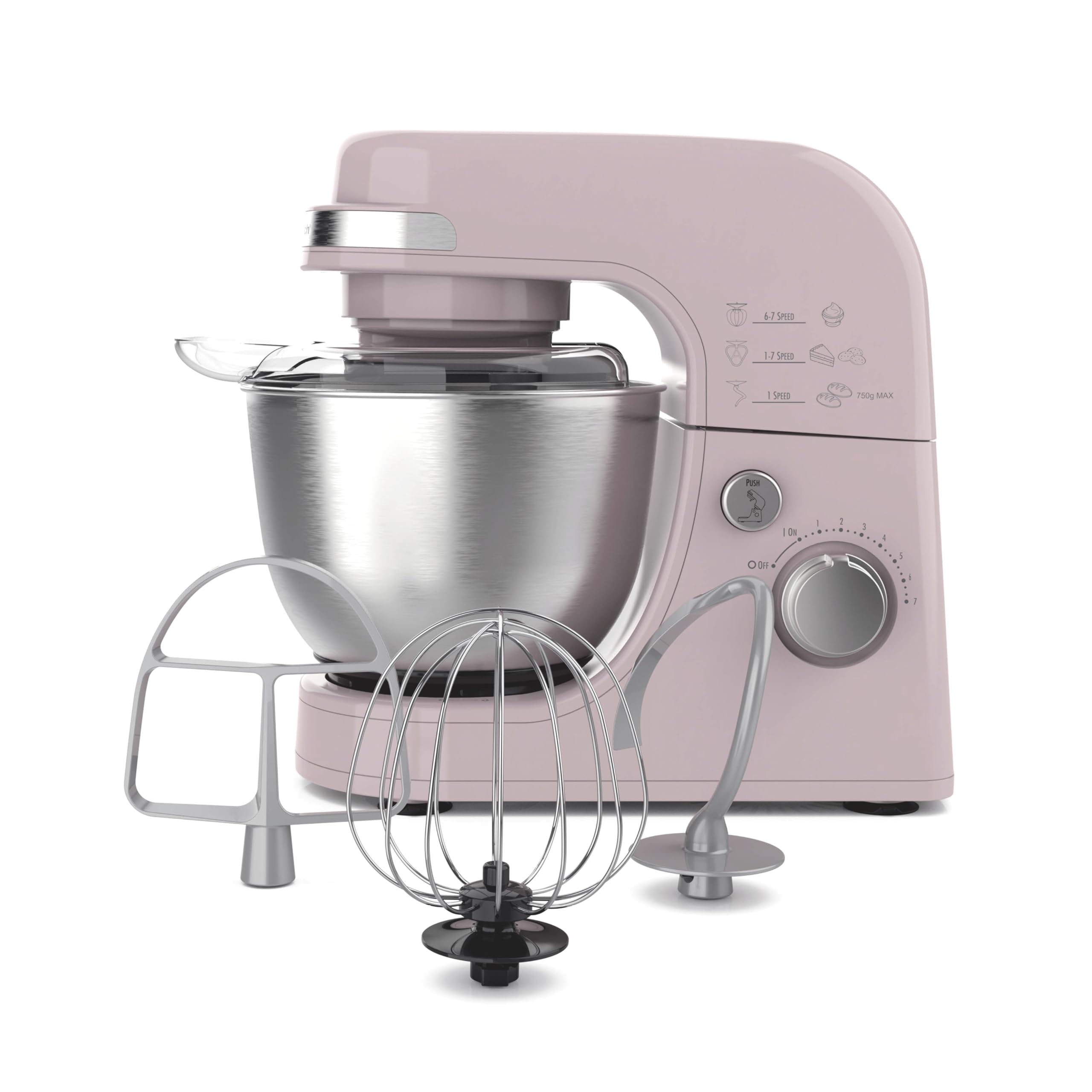 Hamilton Beach 4-Quart Electric Stand Mixer with Dough Hook, Flat Beater & Whisk Attachments - 7 Speed Settings & Splash Guard - Perfect for Baking Cakes, Cookies & Bread Dough (Rose Color)