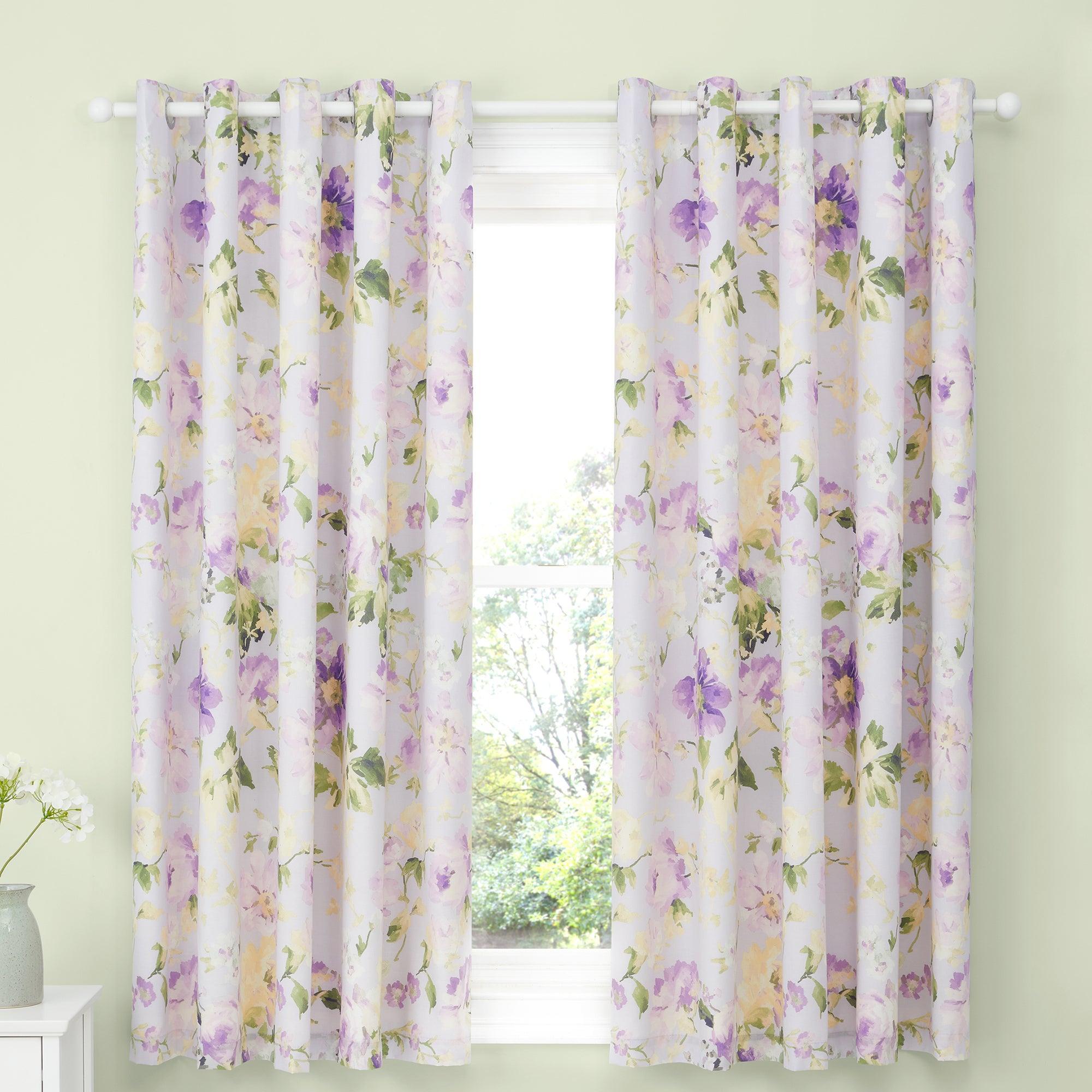 Dreams & Drapes Flourette Eyelet Curtains - Lilac Purple Sheer Window Curtains for Living Room, Bedroom & Nursery - Light Filtering & Privacy Linen Look Drapes