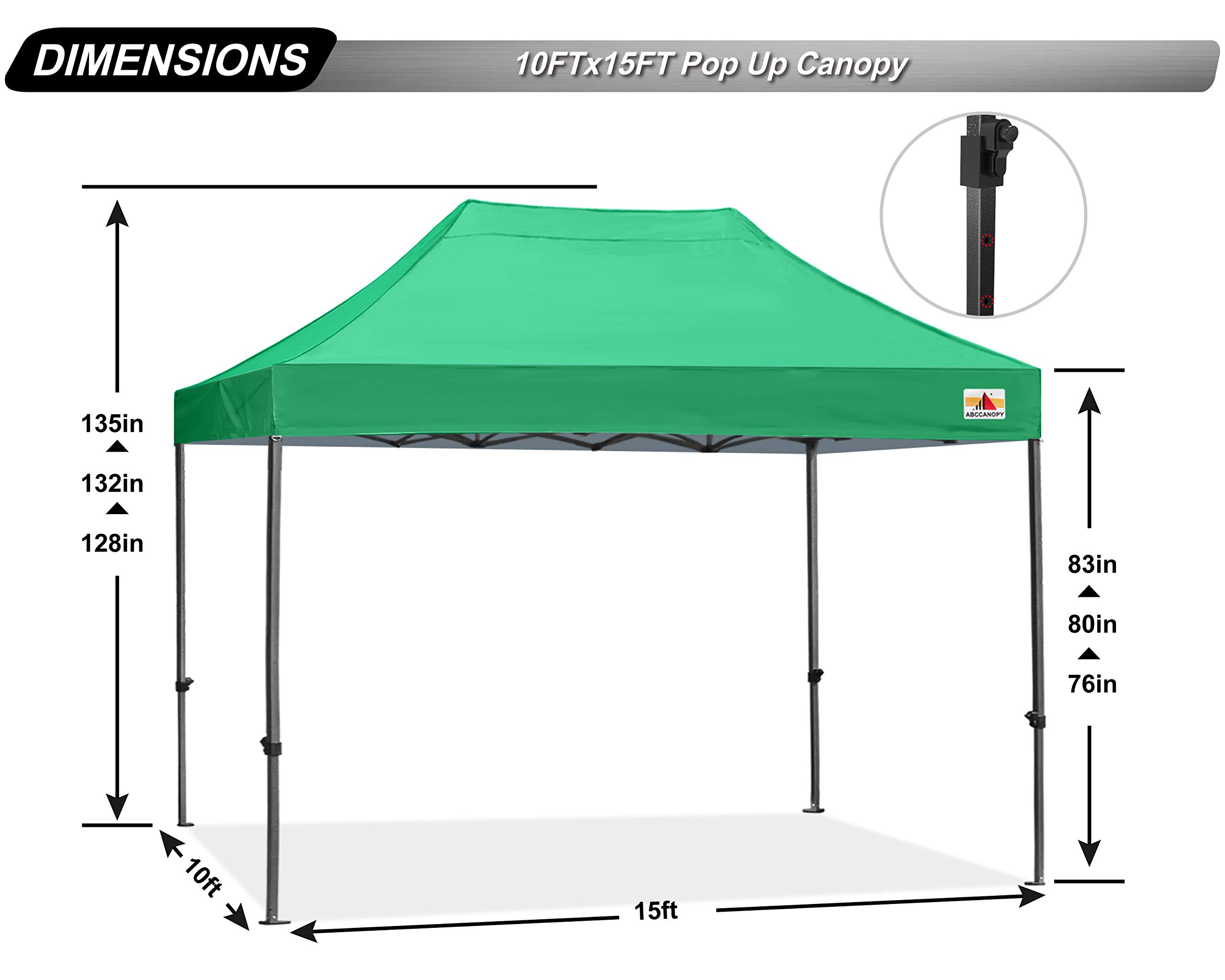 ABCCANOPY 10x15 Commercial Pop Up Canopy Tent - Heavy Duty Outdoor Instant Shelter for Patio, Backyard, Camping, Picnic & Events (Kelly Green)