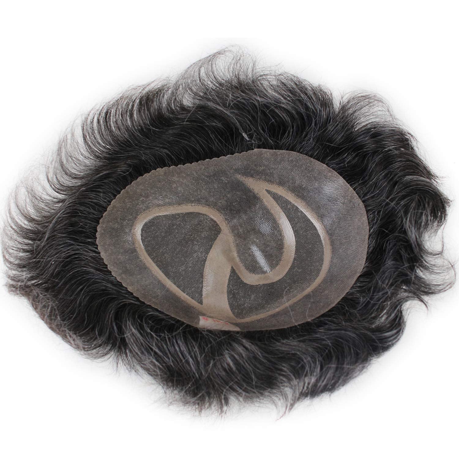 Natural Real Human Hair French Lace Toupee with PU Thin Skin for Men - 1B Mix 20% Grey Hair Replacement System | Perfect for Daily Wear, Special Occasions & Hair Loss Solutions