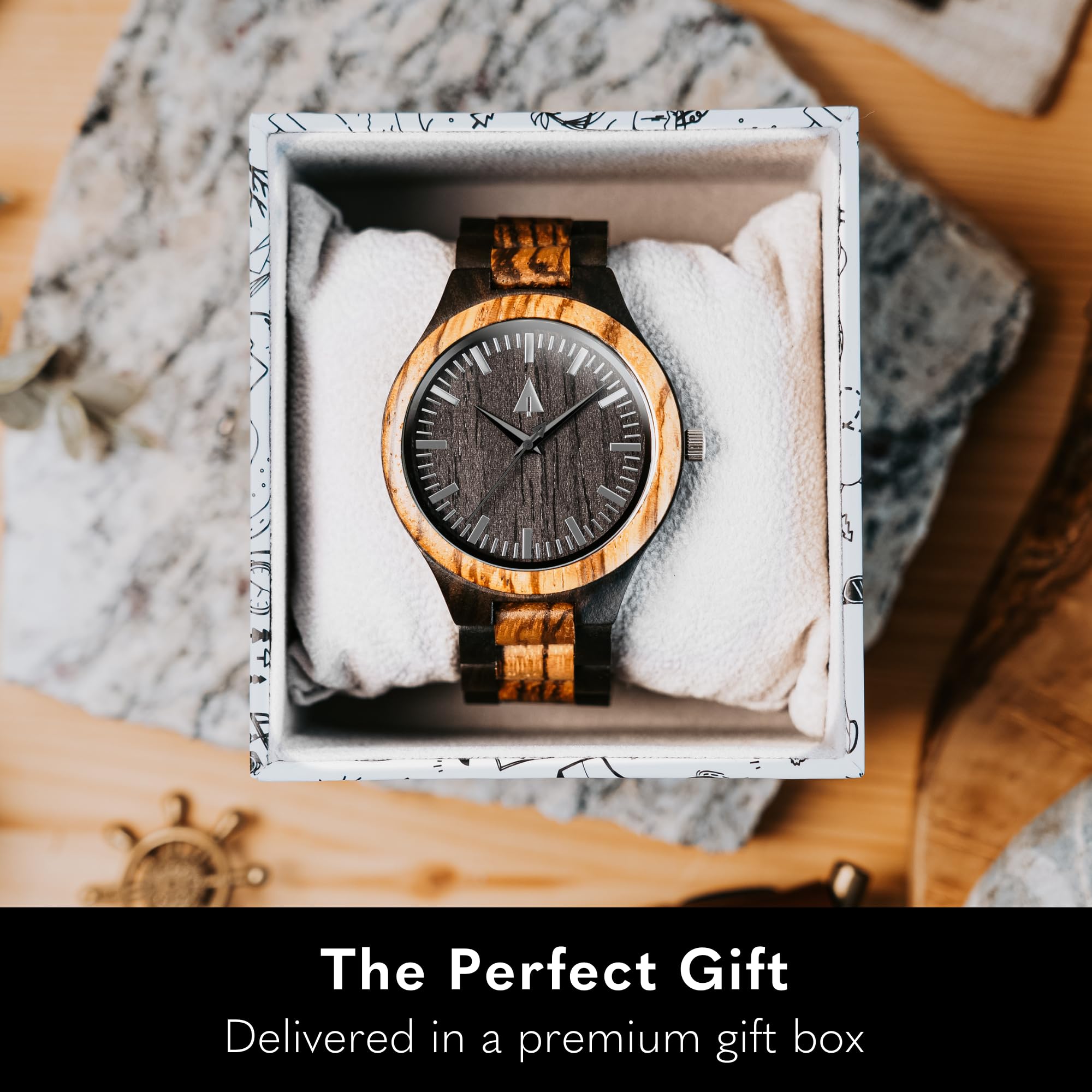Men's Wooden Watches - Japanese Quartz Analog, Ebony & Walnut - Stylish for Daily Wear