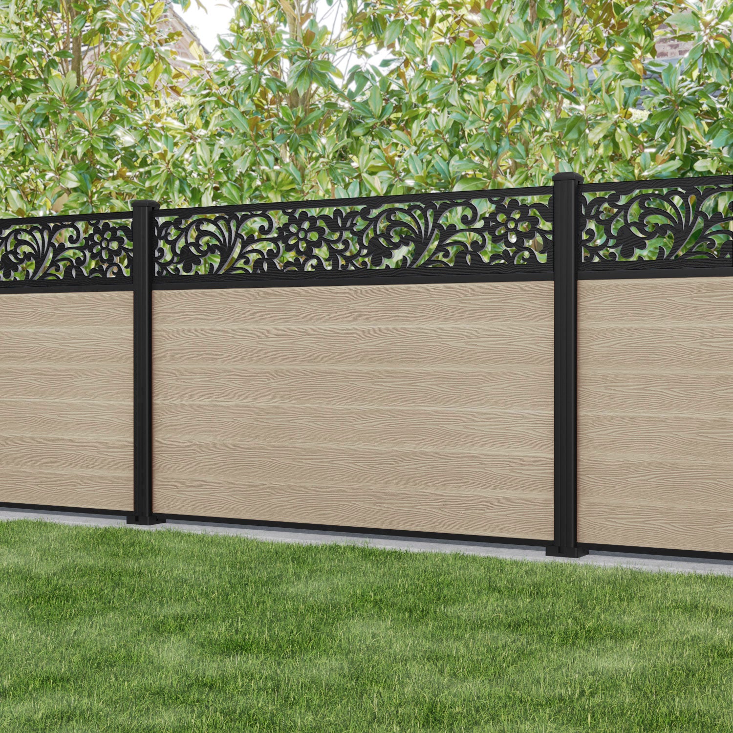Classic Eden Fence Panel Light Oak - Aluminum Post Included | Durable Garden Fence for Backyard, Patio & Outdoor Privacy | Weather-Resistant Wooden Fencing Solution