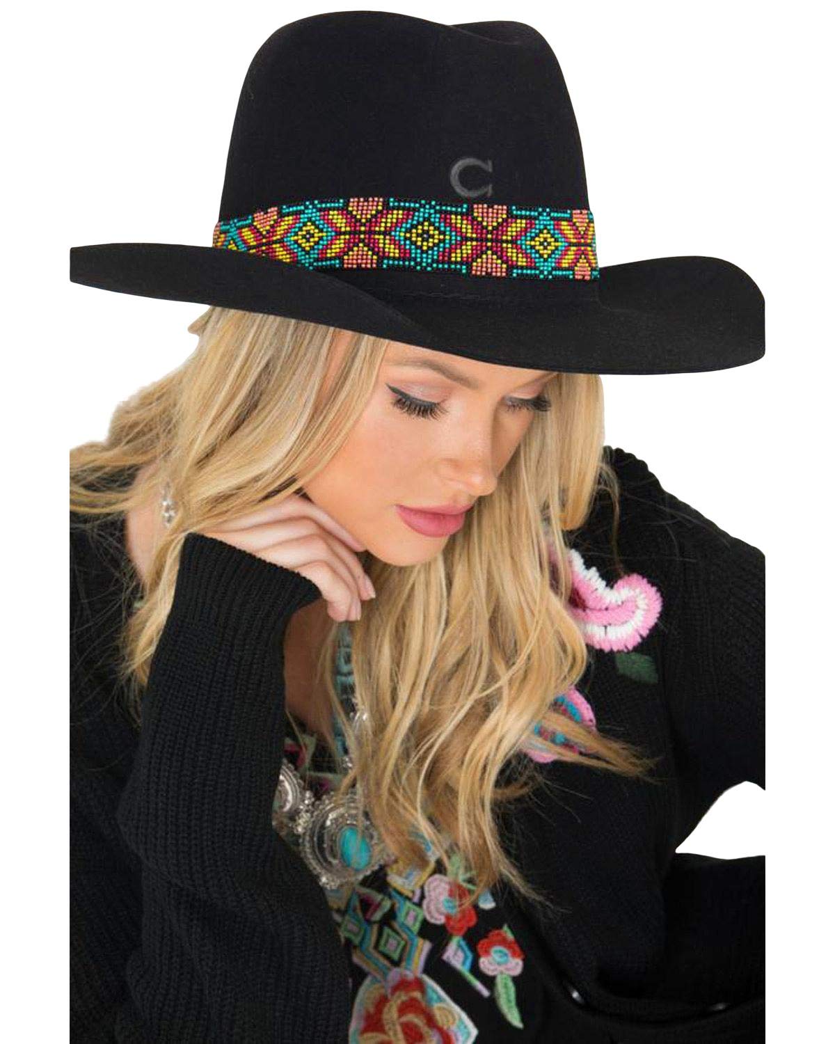 Resistol Women's Gold Digger Concho Western Cowgirl Hat - Black Medium Size for Rodeo, Country Music Festivals & Western Fashion Outfits