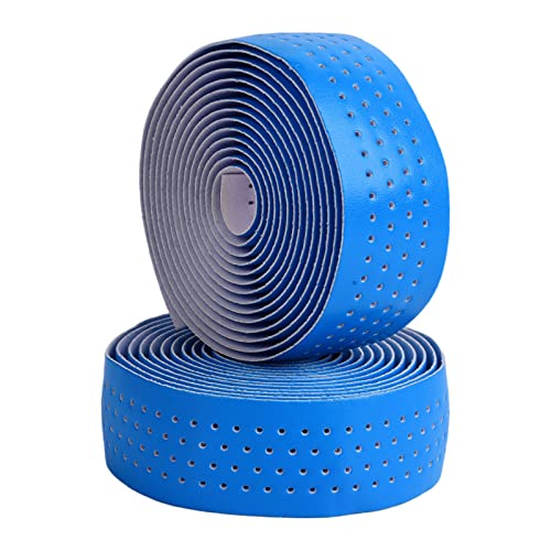 Premium PU Leather Bike Handlebar Tape - Non-Slip Road Bicycle Bar Wraps with End Plugs (2 Rolls, Blue) | Comfortable Grip for Long Distance Cycling & Commuting