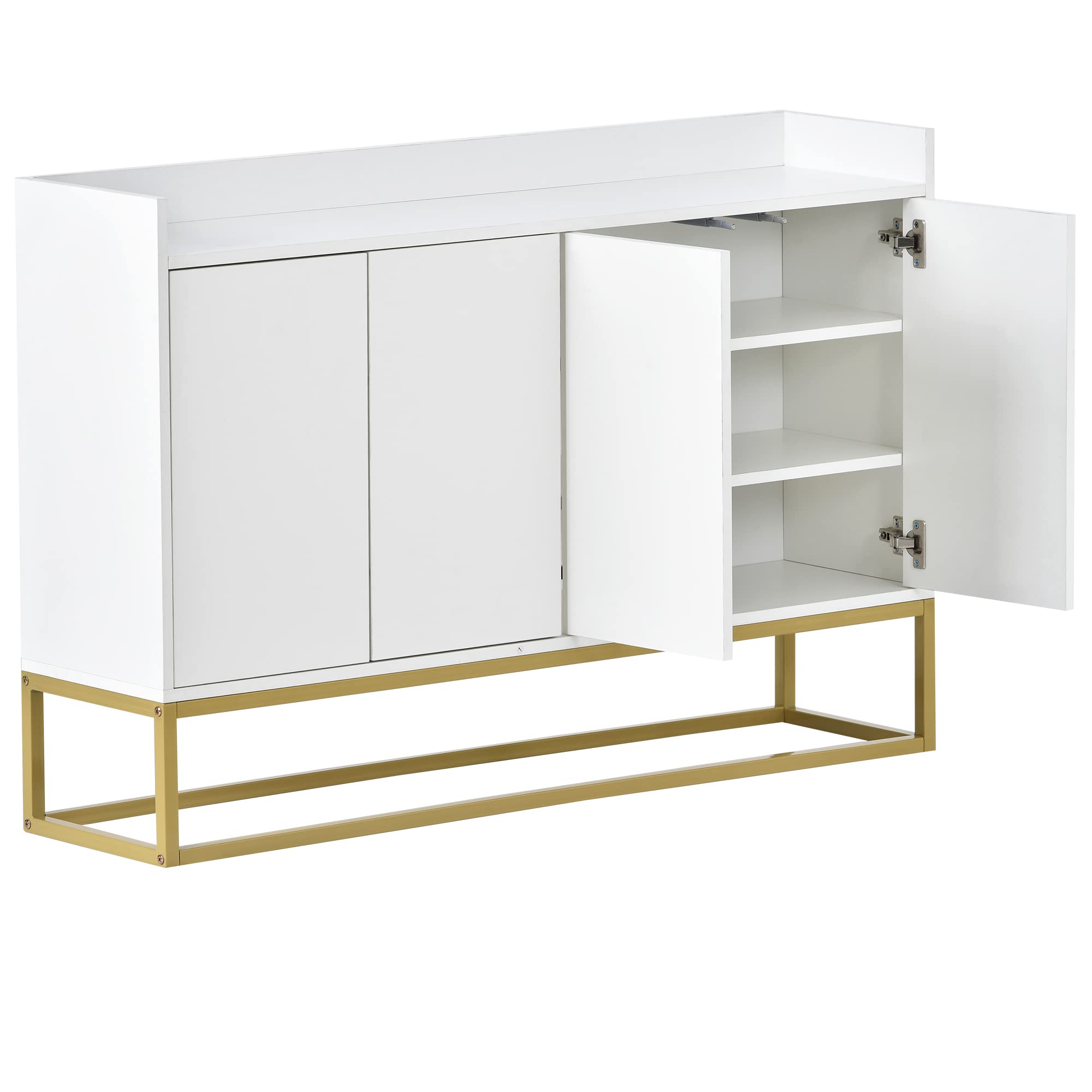 Modern White Sideboard Console Table with Metal Legs & Adjustable Shelf, Elegant Buffet Cabinet for Dining Room, Living Room, Entryway Storage Solution