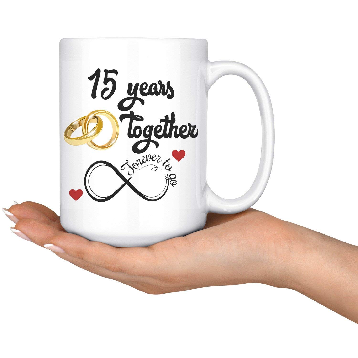 15th Anniversary Gifts for Couples - 15 oz Ceramic Mug for Husband & Wife - Personalized 15 Years Together Keepsake - Perfect for Anniversary Celebrations, Romantic Gifts & Daily Coffee Moments