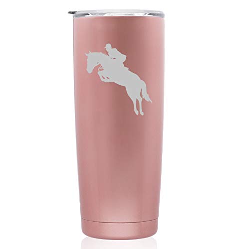 Rose Gold Double Wall Vacuum Insulated Stainless Steel Tumbler - 20oz Skinny Travel Mug with Horse & Rider Design - Perfect for Coffee, Tea & Cold Drinks On-The-Go