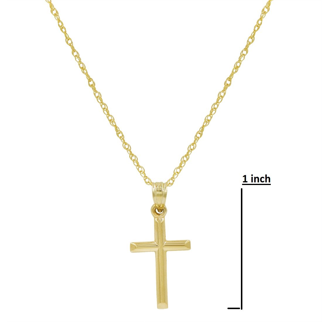 10K Yellow Gold Petite Cross Pendant Necklace for Women - 18 or 20 Inch Real Gold Chain - Amanda Rose Collection - Perfect for Daily Wear, Gifts & Special Occasions