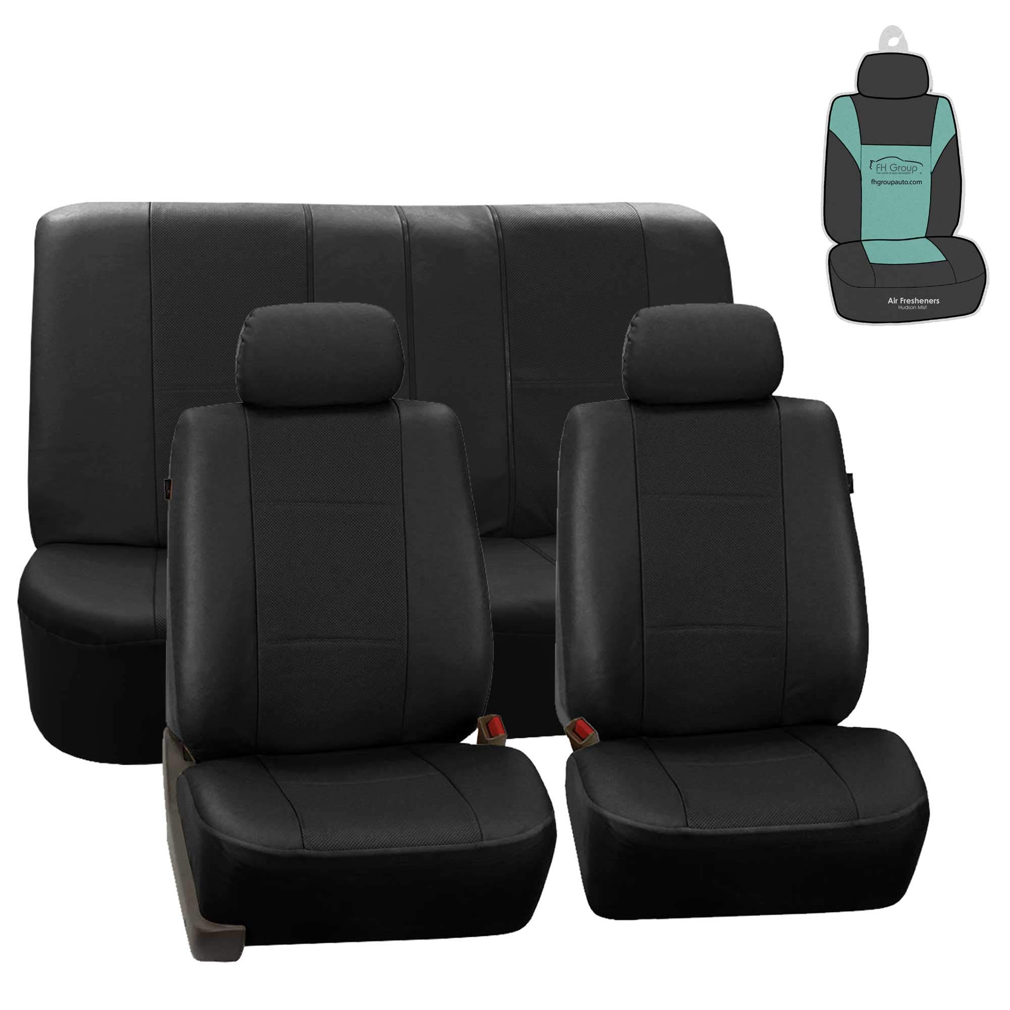 Premium FH Group Deluxe Leatherette Car Seat Covers - Airbag Compatible, Rear Split Design, Universal Fit for Cars, Trucks & SUVs (Black) - Perfect for Road Trips, Daily Commutes & Vehicle Protection PU007112