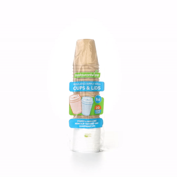 8 oz Eco-Friendly Kraft Paper Coffee Cups with White Lids - 3.5