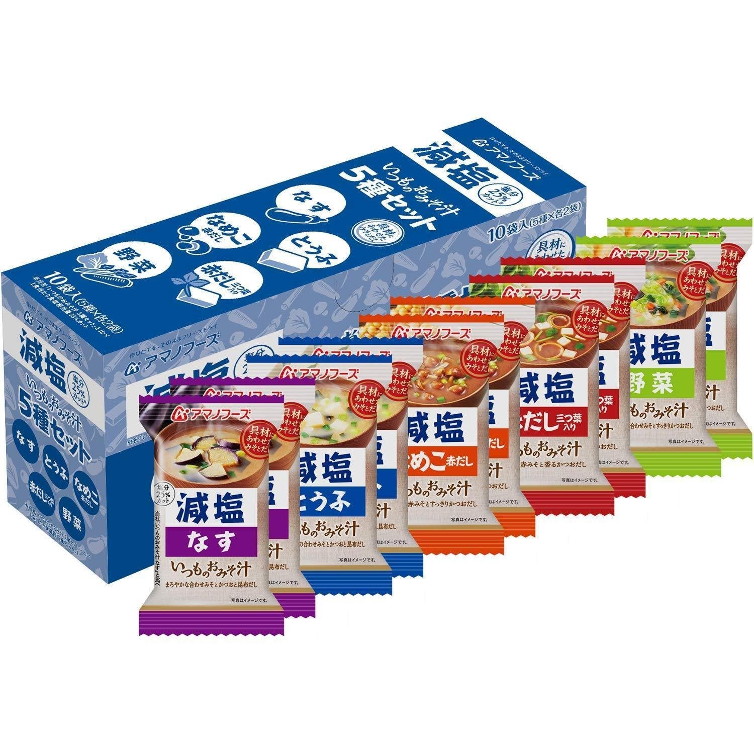 Amano Foods Freeze Dried Japanese Miso Soup - Low Sodium, Gluten-Free, 10 Servings - Perfect for Camping, Office Lunch & Quick Healthy Meals