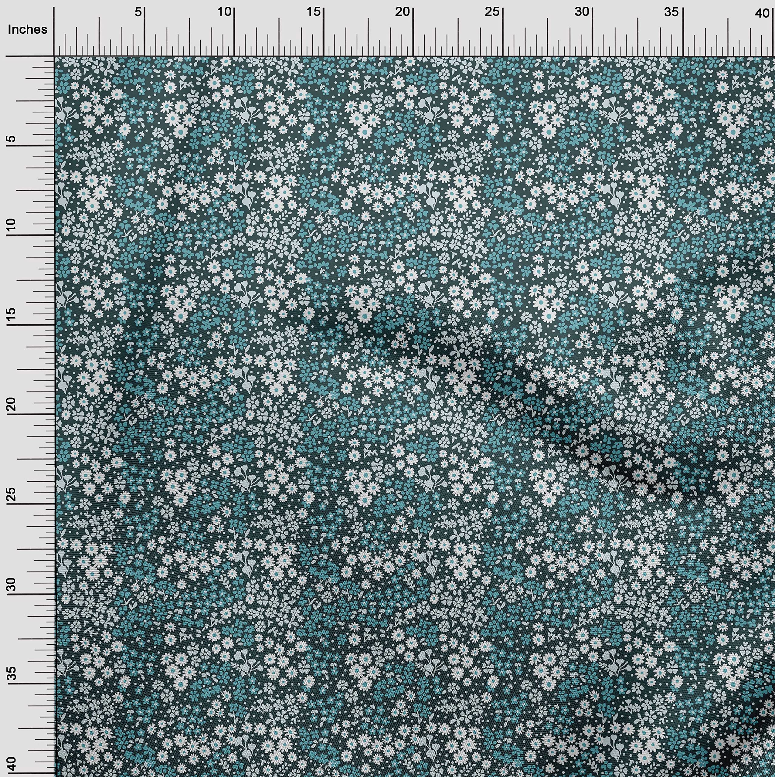 oneOone Teal Blue Floral Ditsy Dress Fabric - 56