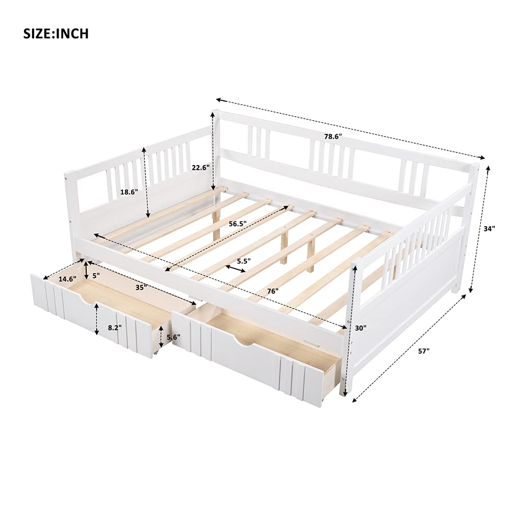 **White Pinewood Daybed Sofa Bed with Guardrails & Storage Drawers – Convertible Kids Furniture for Bedroom, Playroom & Guest Room**    (Note: This optimized title includes keywords like 