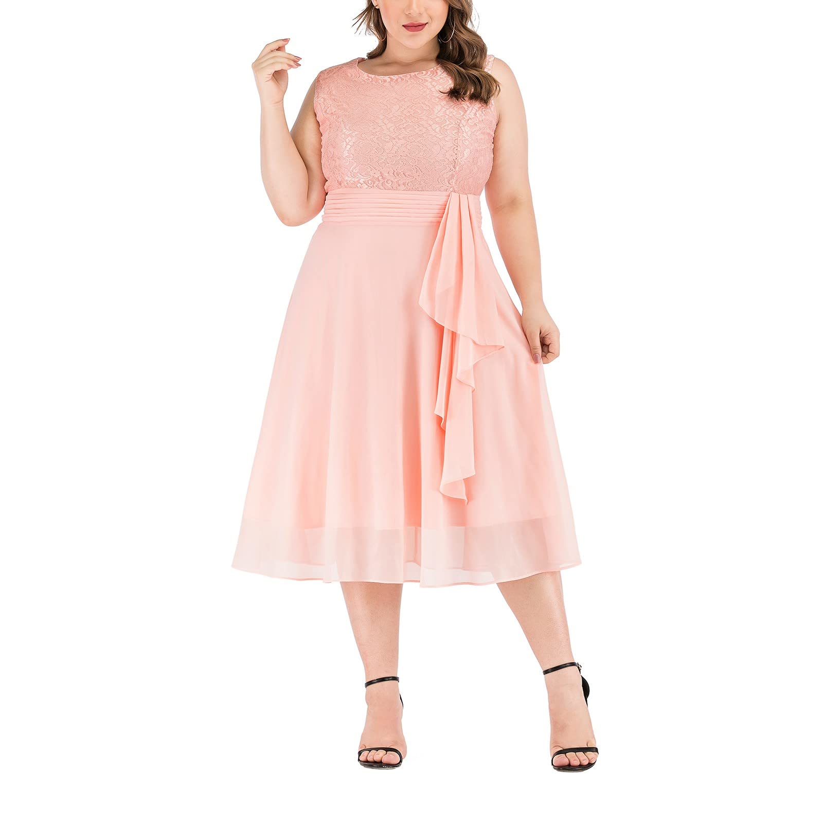 HAOREEKZ Women's Cocktail Dresses - Elegant Solid Color Formal Dress with Sexy Waist Lace Detail & Flared Skirt | Perfect for Evening Parties, Weddings & Special Occasions