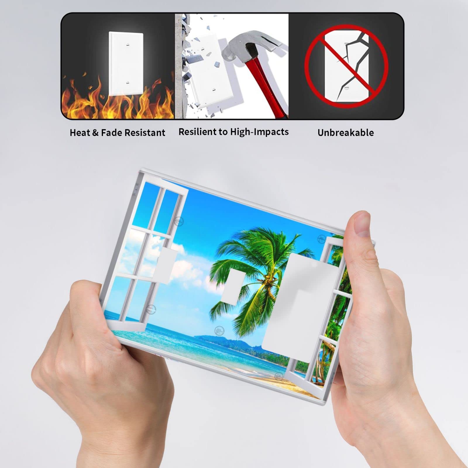 Beach View Decorative Wall Plate - 3-Gang Toggle/Rocker Light Switch Cover with Palm Tree Scenery - Durable Outlet Cover for Living Room, Bedroom, Bathroom - Perfect for Coastal, Tropical and Vacation Home Decor