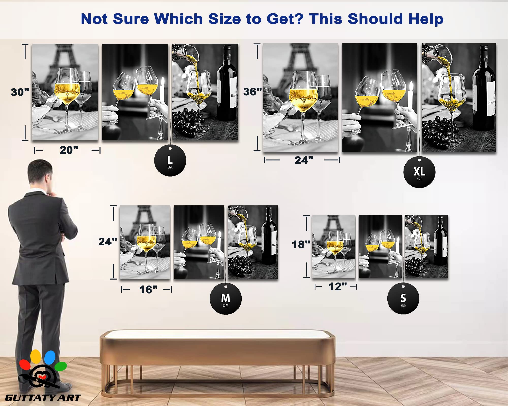Modern Black & White Canvas Wall Art - Set of 3 (24