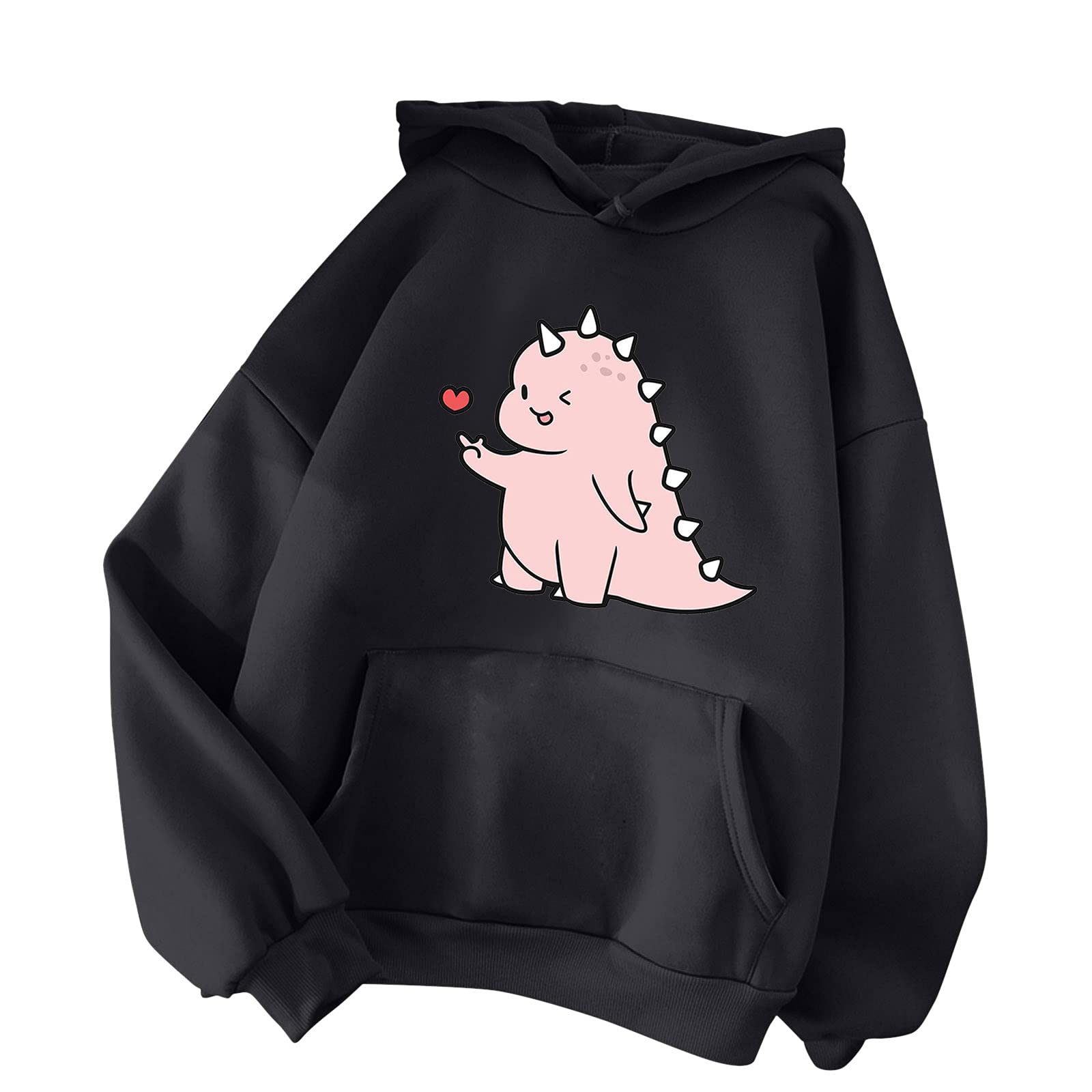 Cute Dinosaur & Frog Print Hooded Sweatshirt for Women & Teens - Cozy Pullover Hoodie with Pocket for Fall & Winter - Perfect for Casual Wear, School, and Outdoor Activities