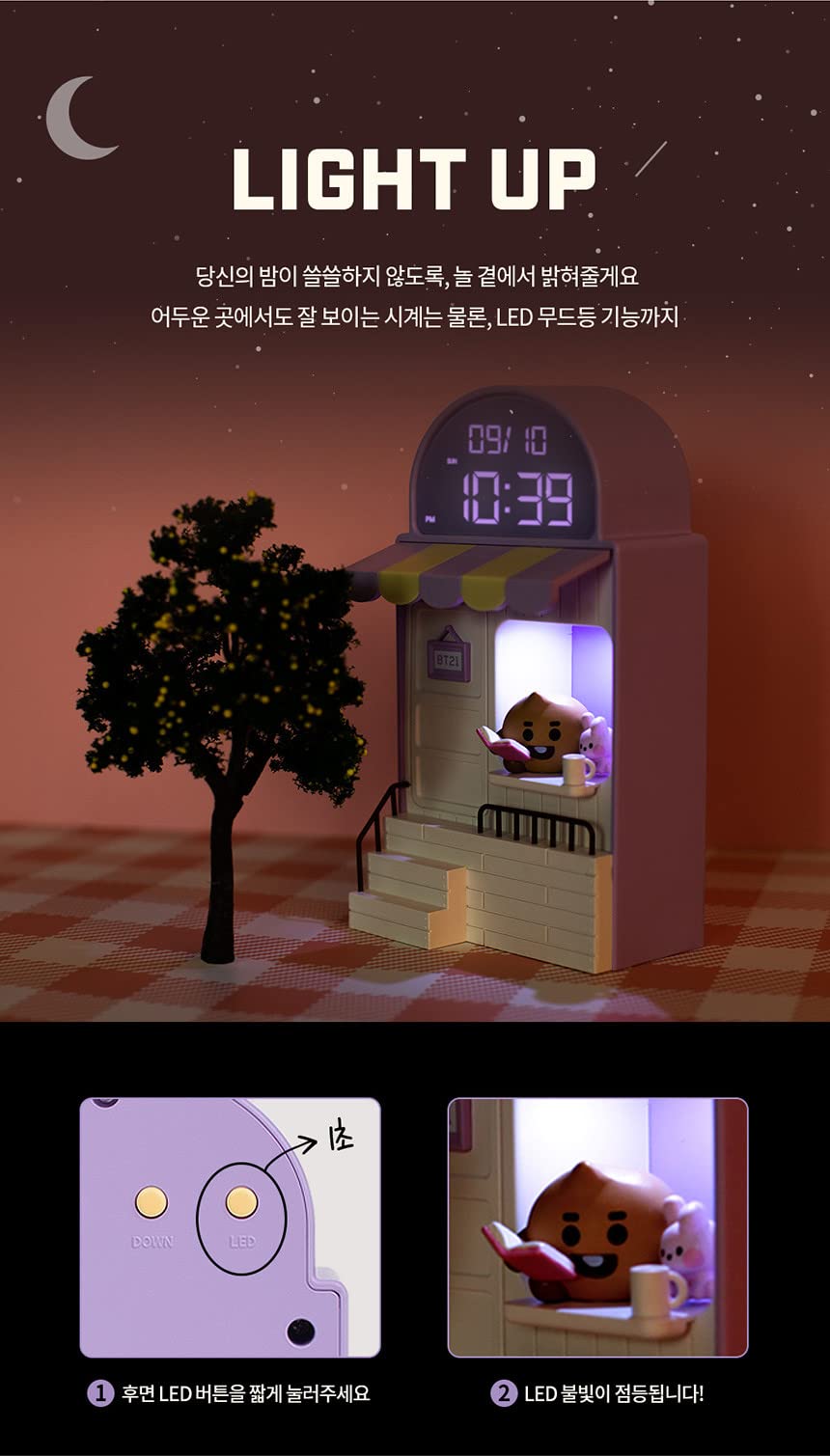 BT21 KOYA LED Desk Clock with Cafe Theme - Cute Alarm Clock & Home Decor for Office, Bedroom, and Gift Giving