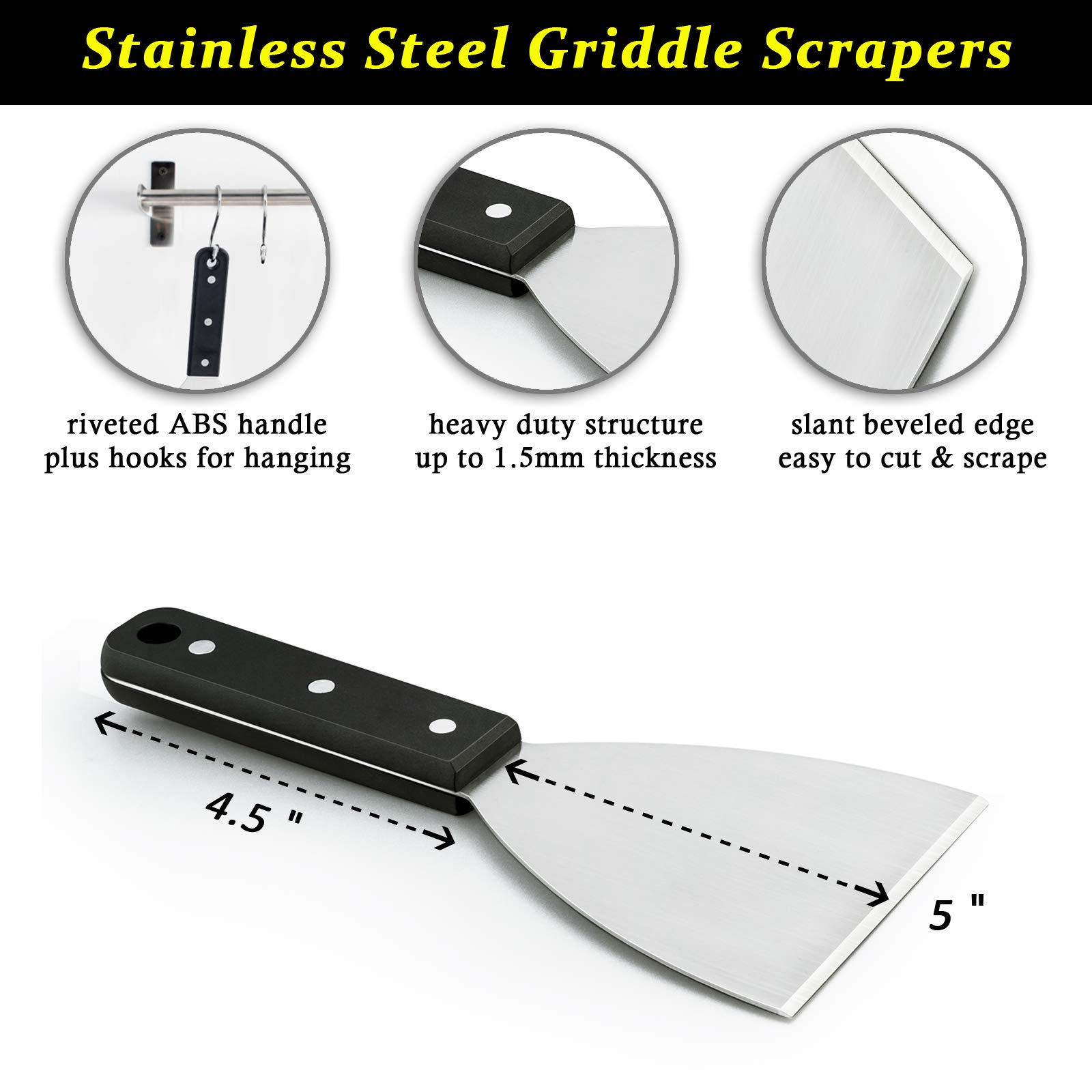 HaSteeL 2-Piece Stainless Steel Griddle Scraper Set - 9.5 Inch Slant Edge Metal Grill Scraper & Chopper for Professional Food Service & Kitchen Cleaning | Perfect for Teppanyaki, Flat Top BBQ, Indoor & Outdoor Cooking | Dishwasher Safe | Ideal for Restaurants, Food Trucks & Home Grilling