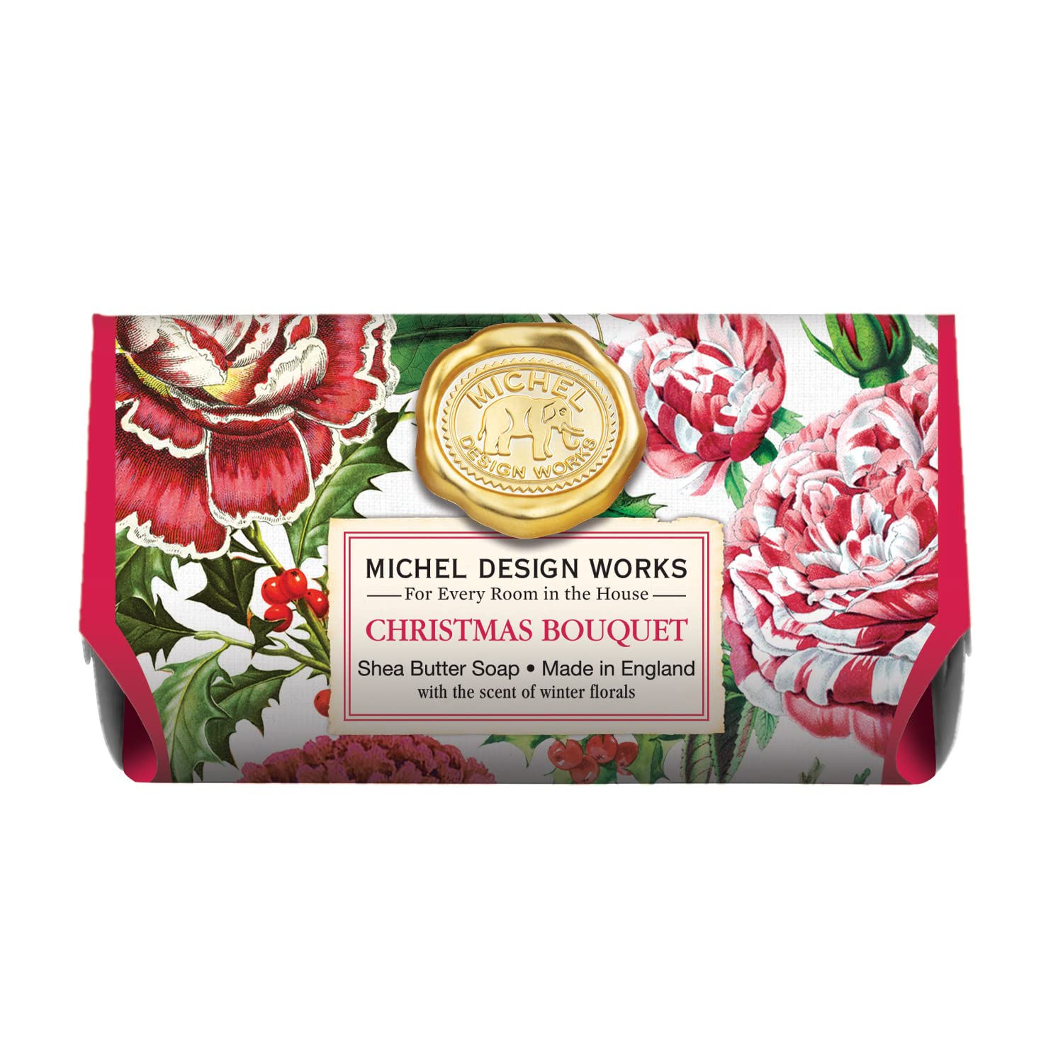 Michel Design Works Large Luxury Bath Soap Bar - Christmas Bouquet Scented Handmade Soap for Gifts & Self-Care | Holiday Home Spa, Christmas Stocking Stuffer, Festive Bathroom Decor