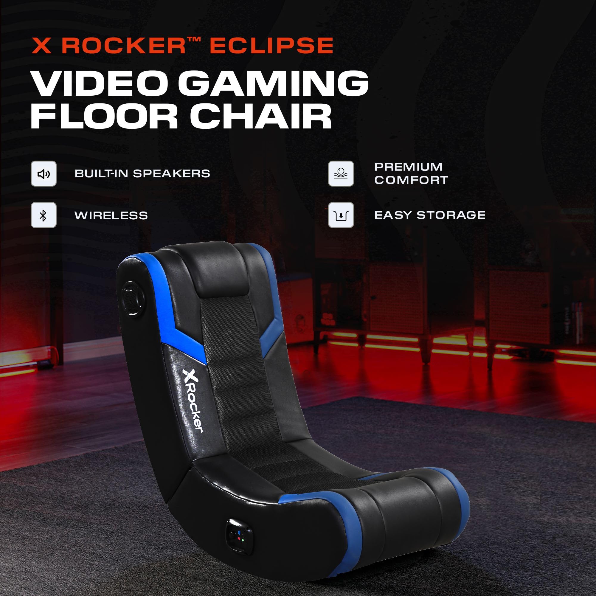 X Rocker Video Gaming Floor Rocker Chair with Built-in Audio Speakers - Foldable Ergonomic Design for Bedroom, Game Room or Living Room - Perfect Gift for Gamers, Boys, Girls & Teens Ages 5-17 - Great for Gaming, Movie Nights & Relaxation