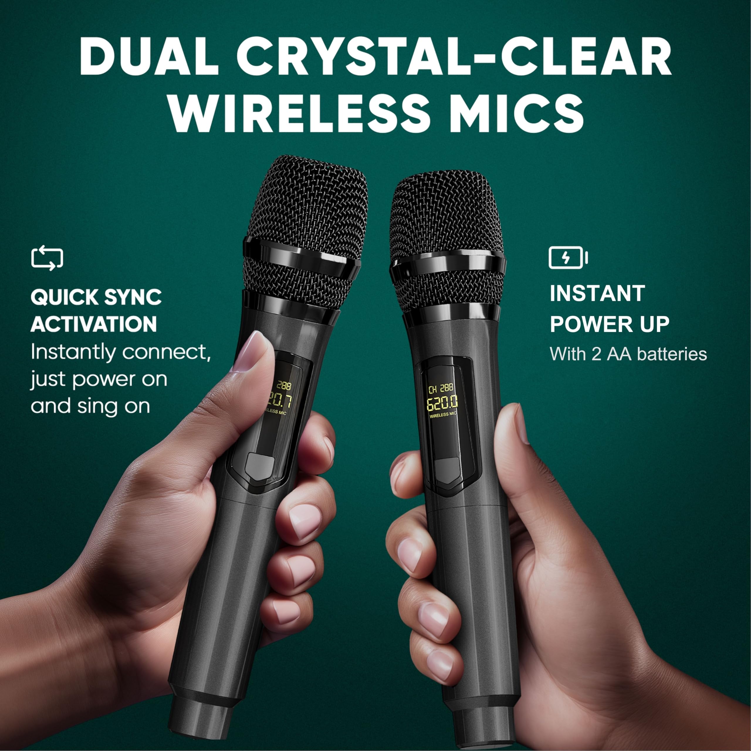 MASINGO X1 2.0 Karaoke Machine with Bluetooth Wireless Microphones - Portable PA Speaker System with Disco Lights, Lyrics Display & TV Cable for Home Parties, Kids Singing, and Outdoor Gatherings