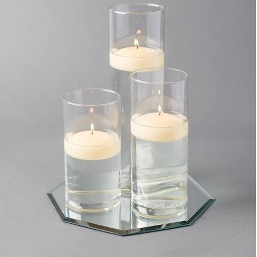 Eastland Octagon Mirror and Cylinder Vases Centerpiece Set with Richland Floating Candles (3
