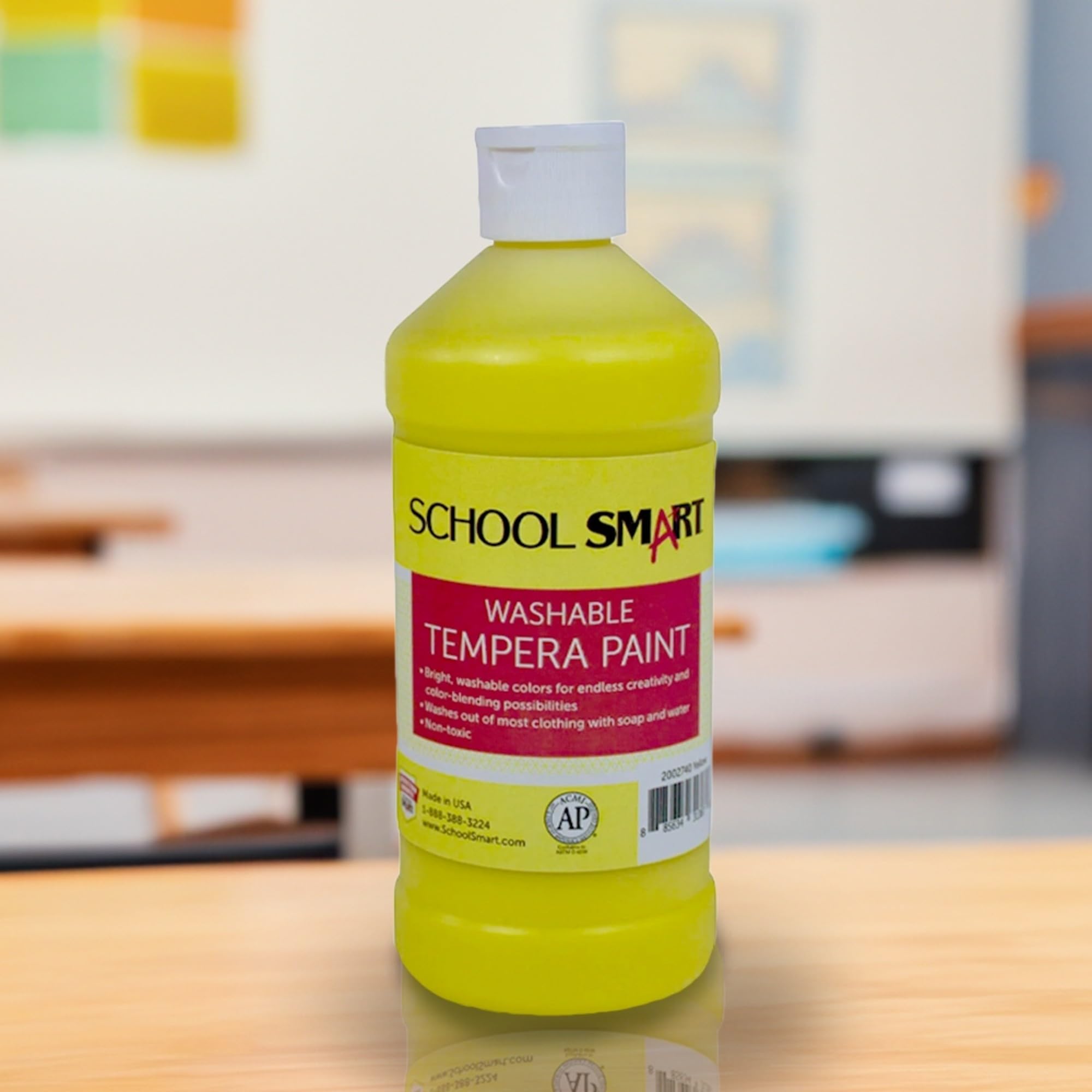 School Smart Washable Tempera Paint - Vibrant Yellow, 1 Pint Bottle for Kids Art Projects, Classroom Activities & DIY Crafts