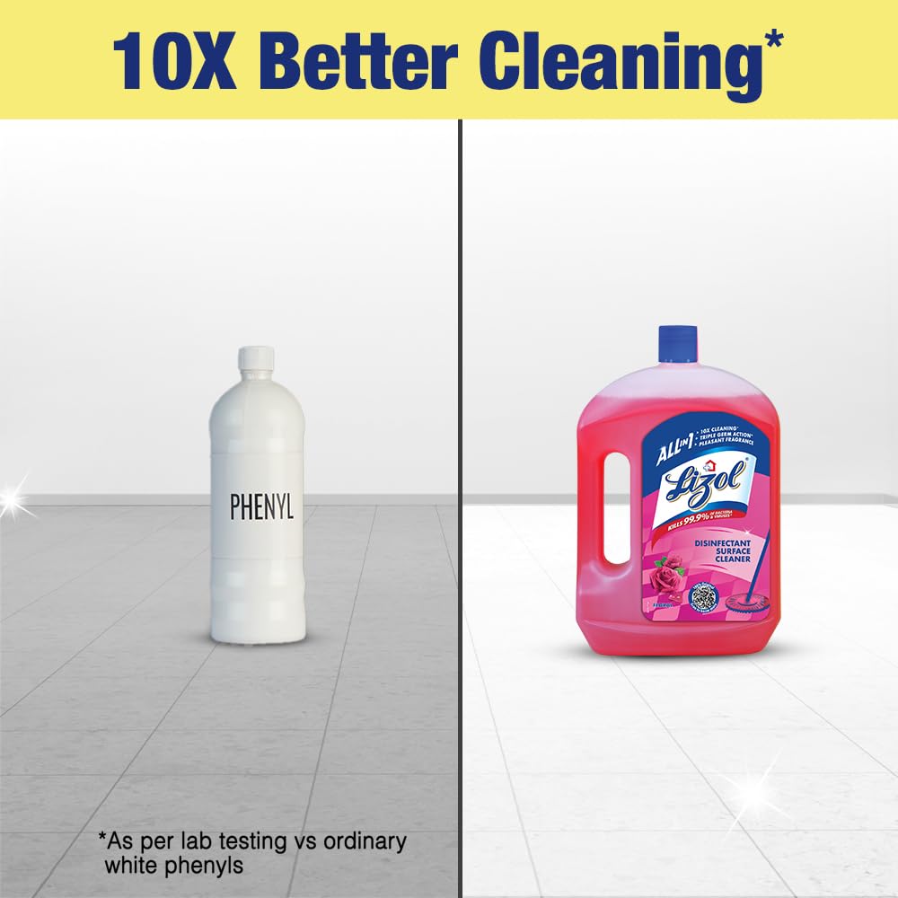 Lizol Disinfectant Surface & Floor Cleaner Liquid Combo Pack - Floral Scent (2L + 1800ml Refill) | Kills 99.9% Germs & Bacteria | India's #1 Floor Cleaner | Ideal for Kitchen, Bathroom & High-Traffic Areas
