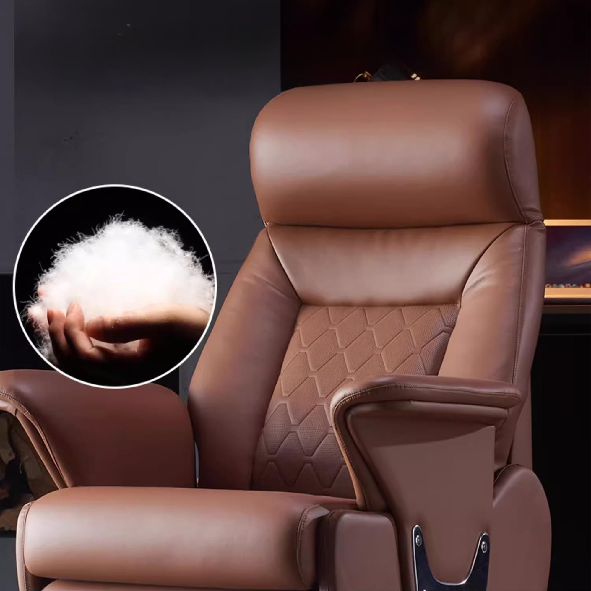 Premium Genuine Leather Power Recliner Office Chair - Kinnls Luca Ergonomic Executive Desk Chair with Adjustable Tilt & Full Reclining, Modern Minimalist Design for Home Office, Gaming, or Workspace (Brown)