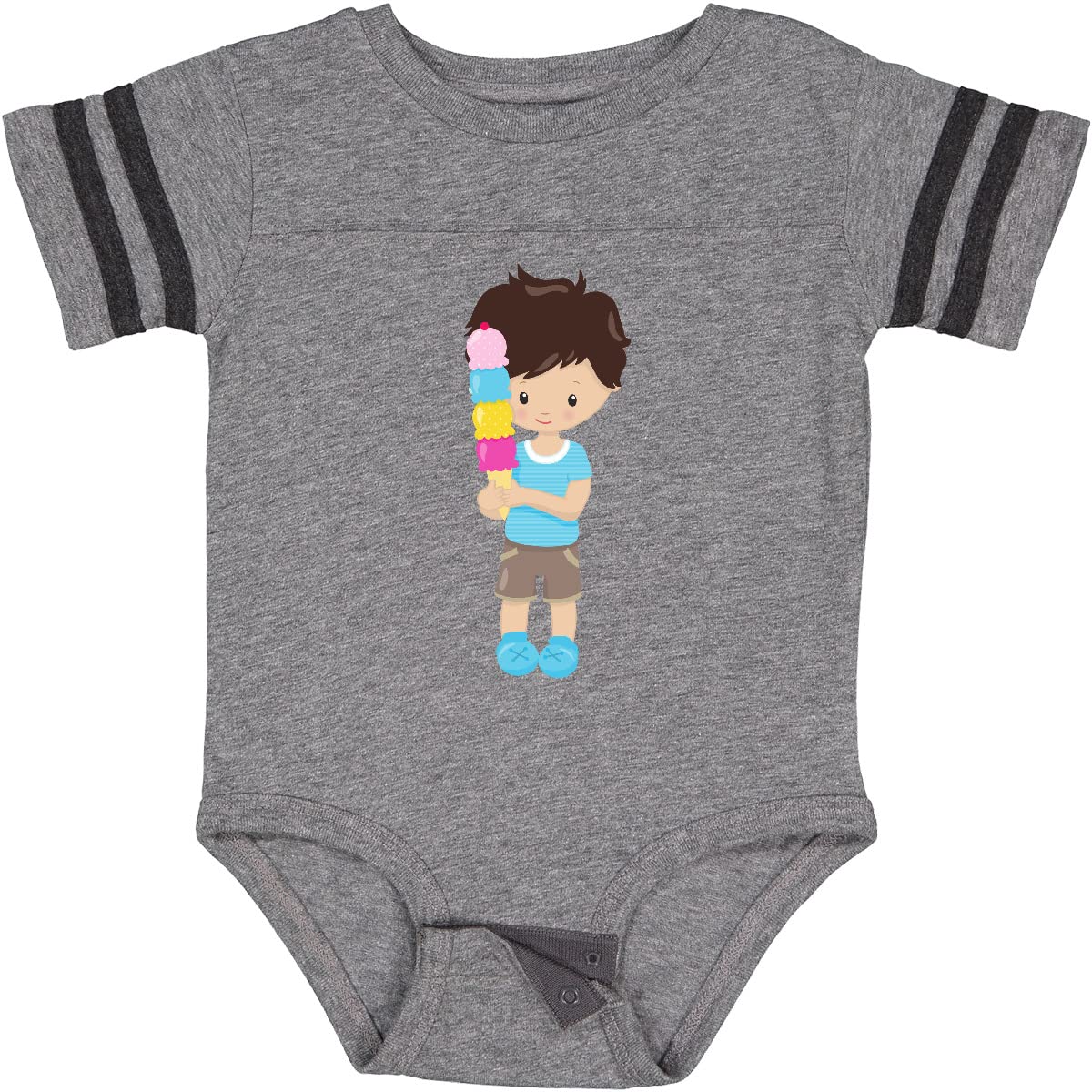 Inktastic Boys' Ice Cream Cone Baby Bodysuit - Cute Brown Hair Toddler Outfit for Summer, Birthdays & Photo Shoots