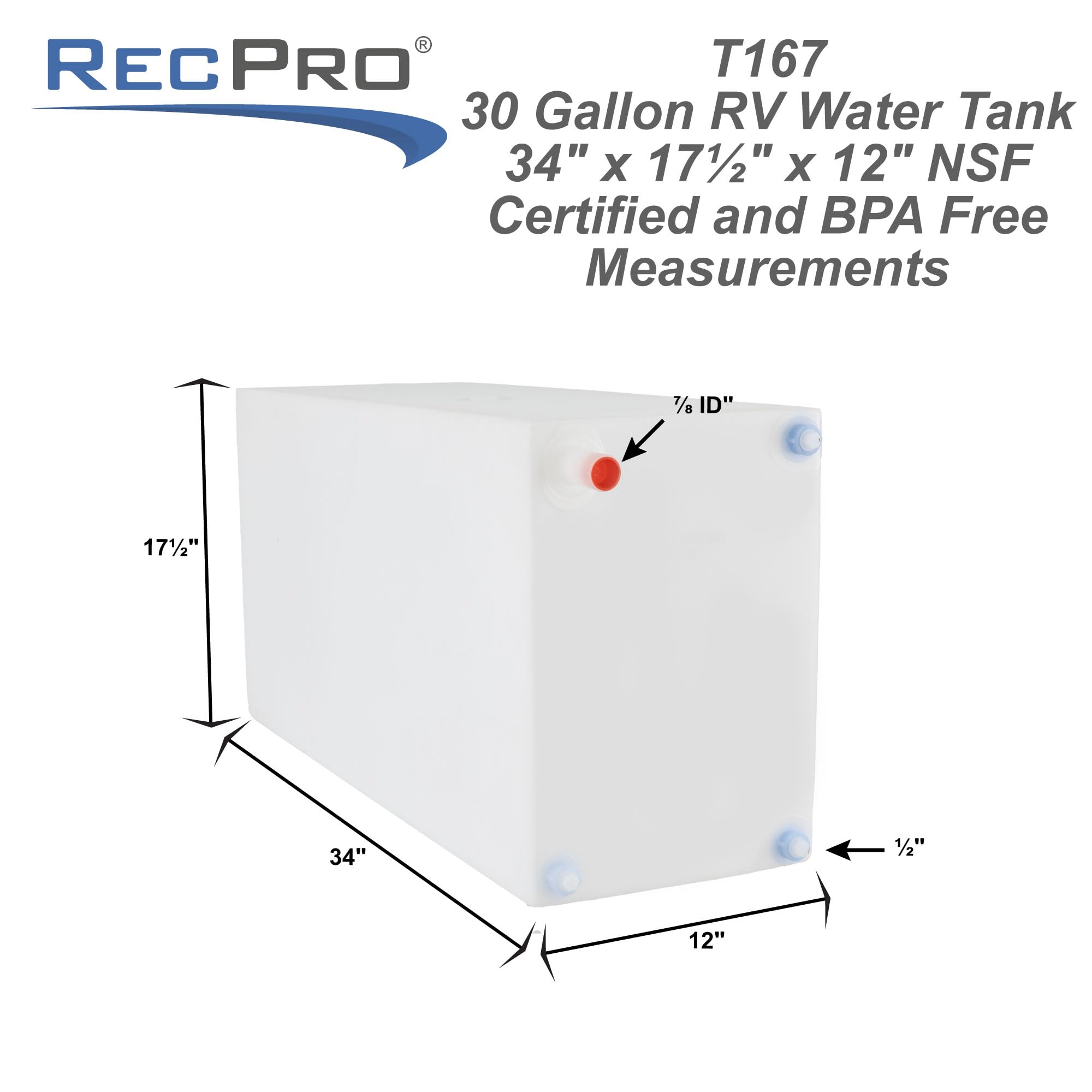 RecPro 30 Gallon RV Fresh Water Tank for Drinking & Potable Water | 34