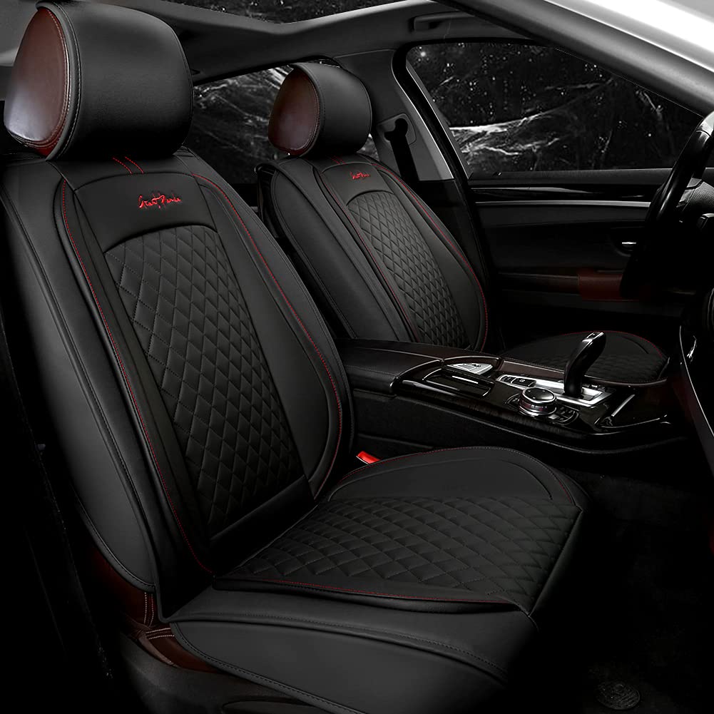 Premium Faux Leather Waterproof Car Seat Covers for SUVs & Most Cars - Front Pair (Solid Black) with Luxury Panda Logo - Perfect for Daily Commute, Road Trips & Protecting Seats from Spills