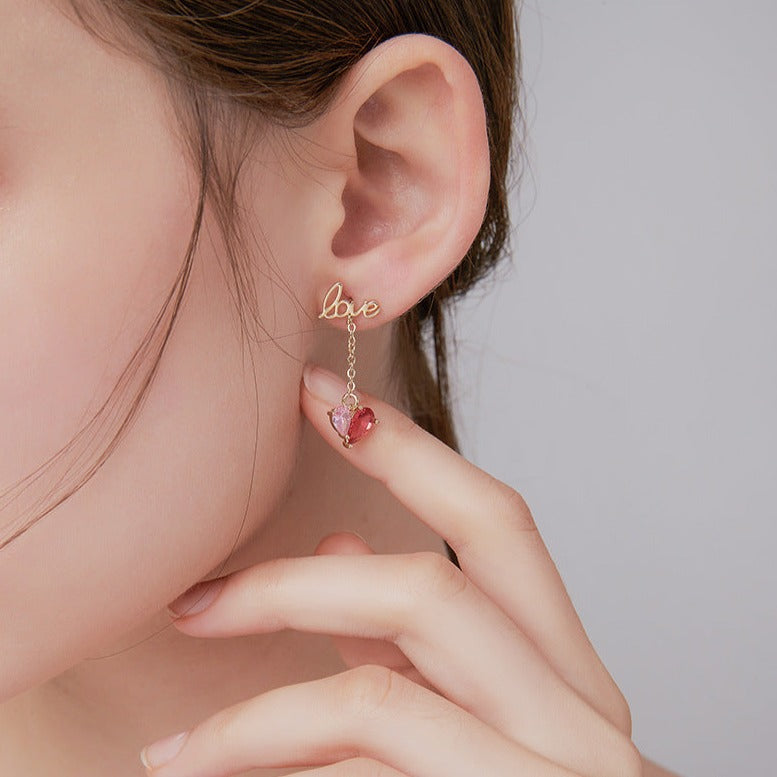 Pink Heart Drop Dangle Earrings for Women - Romantic Letter Design Fashion Jewelry | Perfect for Valentine's Day, Date Night & Everyday Wear | HE1893