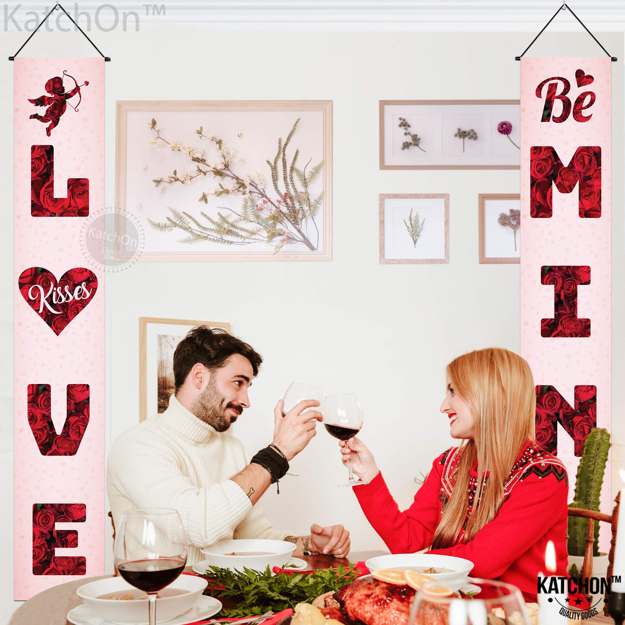Katchon Large 72x12 Inch Pink and Red 'Love Be Mine' Banner | Romantic 'I Love You' Banner for Proposals, Engagements & Special Nights | Perfect for Valentine's Day, Anniversary Decor & Wedding Party Backdrop