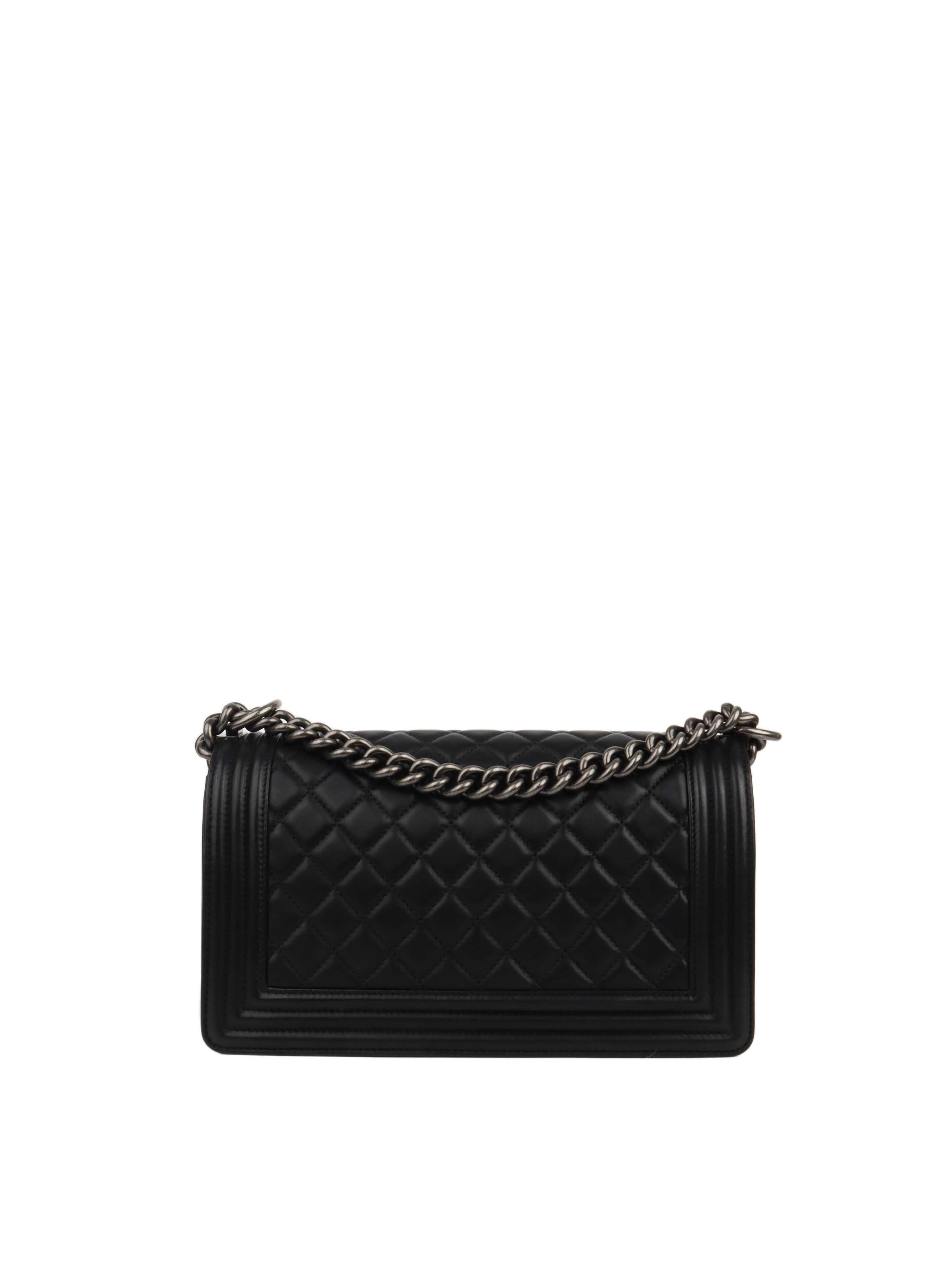 Chanel Black Lambskin Medium Boy Bag with Ruthenium Finish Metal Hardware - Luxury Designer Handbag for Women, Perfect for Evening Events & Special Occasions