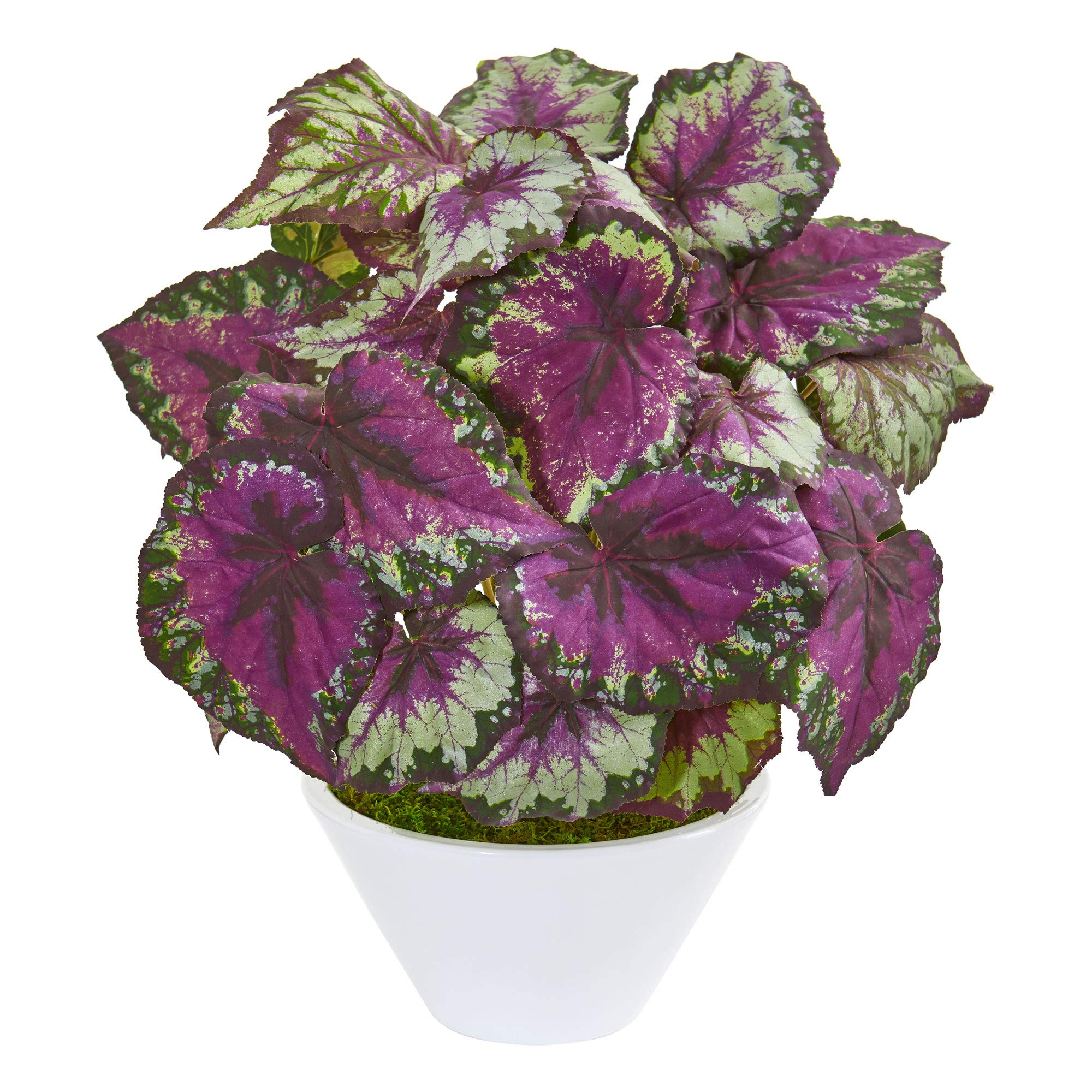 Nearly Natural White Begonia Artificial Silk Flowers in Green & Purple - Perfect for Home Decor, Office, Wedding Centerpieces, and Indoor Plant Arrangements