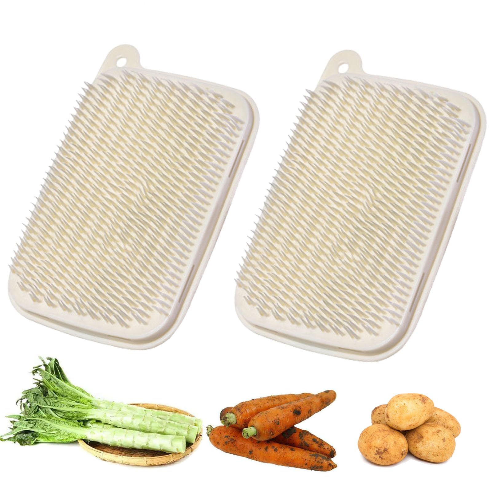 2-Pack Vegetable Scrubber Brush - Soft Bristle Potato & Carrot Cleaning Brush for Fruits, Root Vegetables, Lotus Root - Perfect for Kitchen, Camping & Organic Food Prep