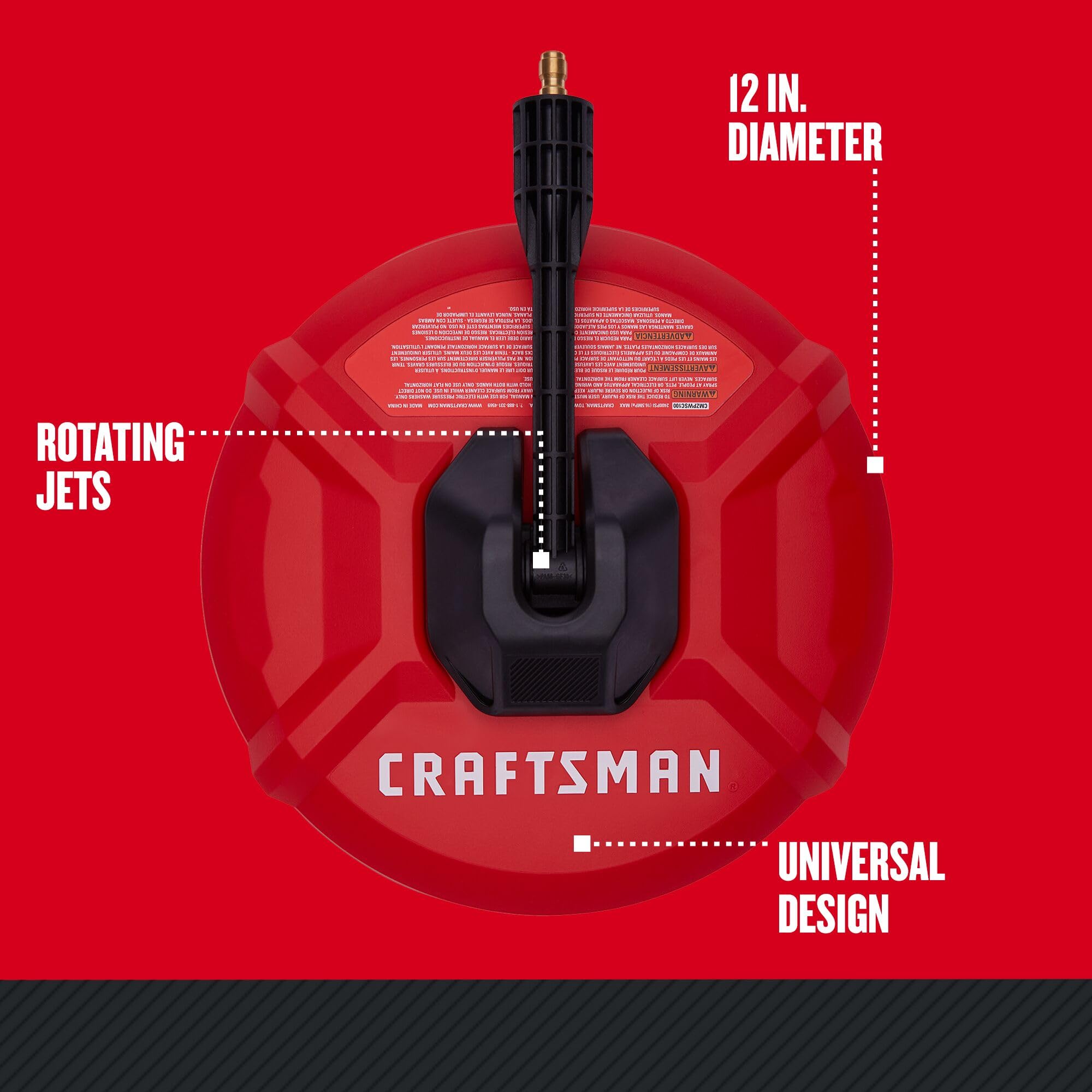 CRAFTSMAN 12 Inch Surface Cleaner for Pressure Washer - Heavy Duty Concrete Driveway & Patio Cleaning Attachment (CMZPWSC100) - Perfect for Home, Garage and Outdoor Cleaning Projects