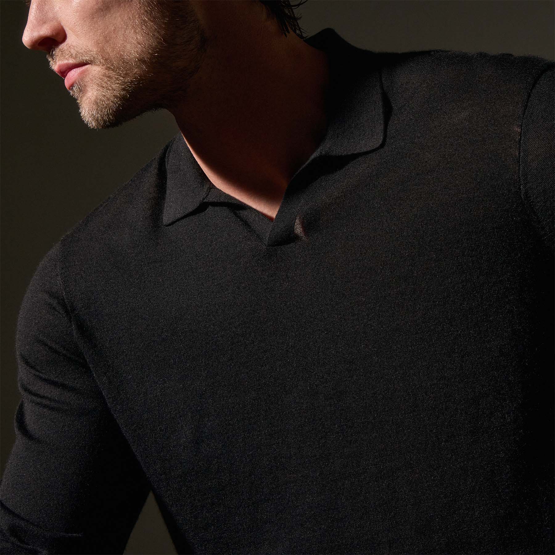 Premium Ultrafine Cashmere Open Polo Shirt for Men - Soft & Breathable Black Knit Top - Perfect for Business Casual & Relaxed Weekend Wear