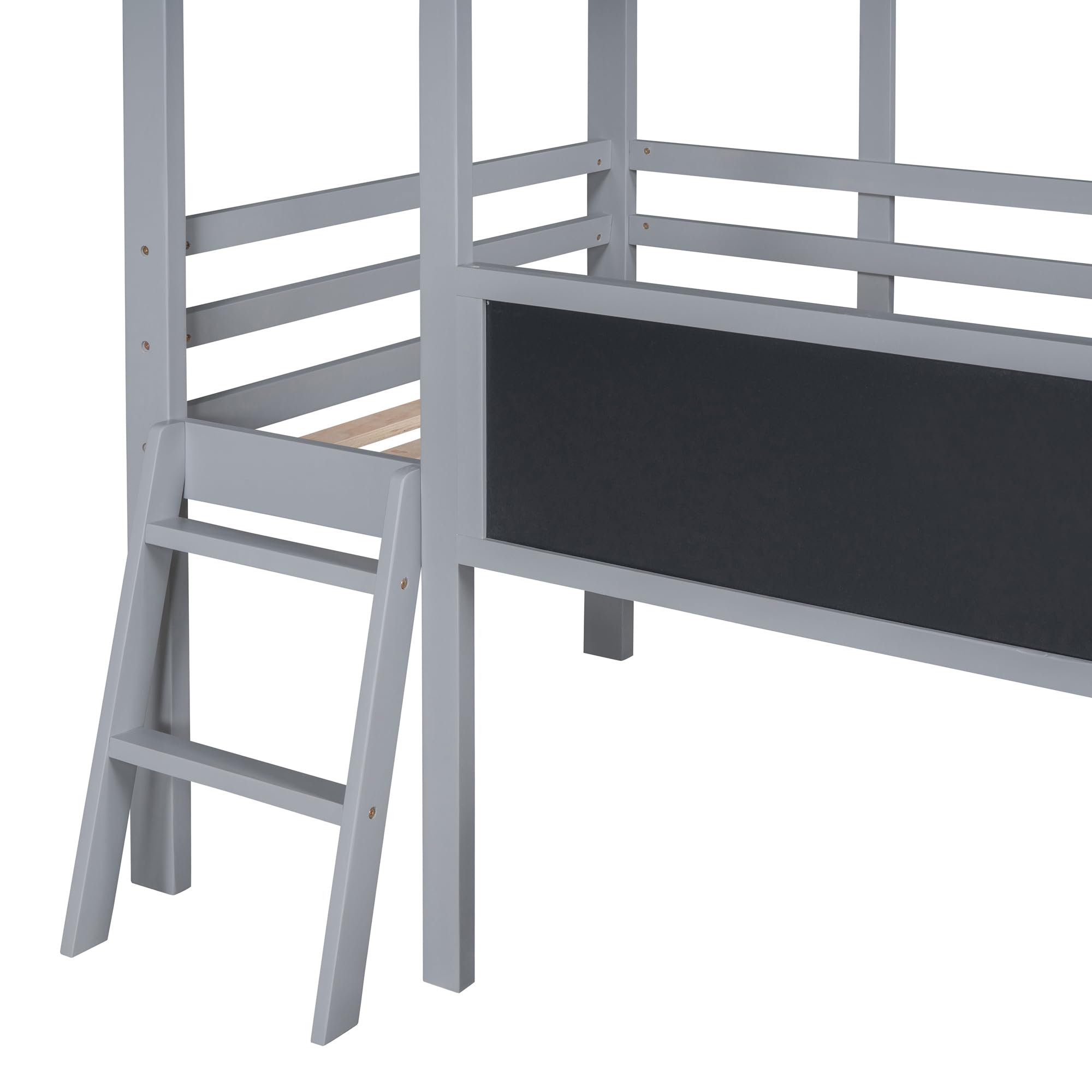 Harper & Bright Designs Twin Size Kids Loft Bed with Slide, LED Lights & Blackboard - Wood Playhouse Loft Bed with Ladder & Slats Support for Boys & Girls - Perfect for Small Bedrooms, Playrooms & Kids' Sleepovers (Gray)