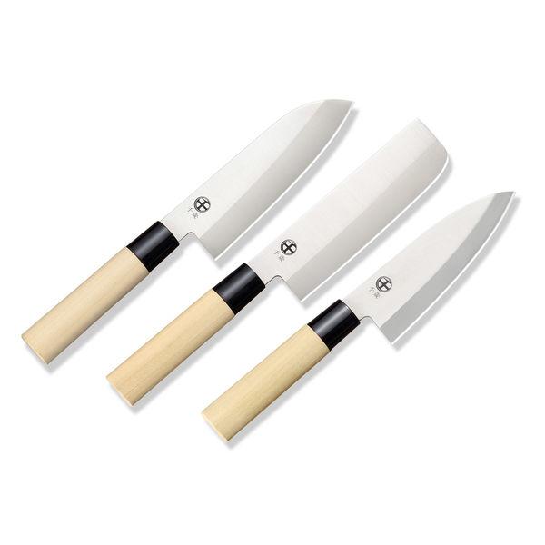 Premium Chitose Japanese Knife 3-Piece Set - Santoku, Nakiri & Deba with Wooden Handle - Professional Chef Knives for Slicing, Dicing & Filleting - Perfect for Home Cooking & Professional Kitchens