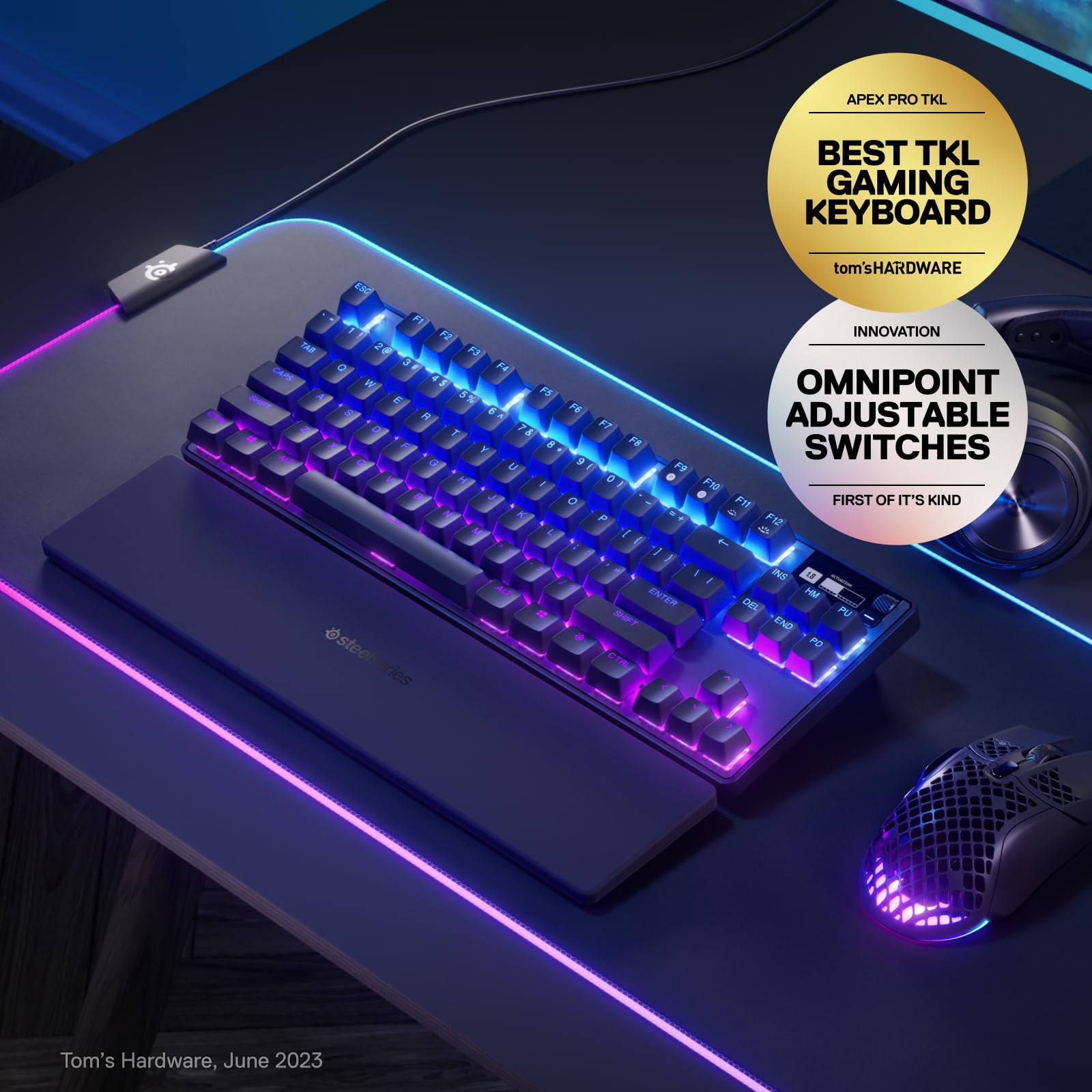SteelSeries Apex Pro TKL Wireless Mechanical Gaming Keyboard - HyperMagnetic Switches, OLED Display, Adjustable Actuation, PBT Keycaps, Bluetooth & 2.4GHz Dual Wireless, USB-C - Perfect for Esports, Competitive Gaming & Professional Typing