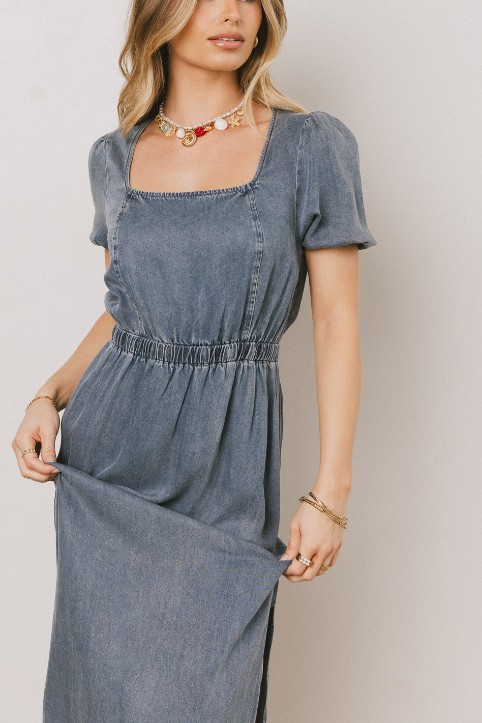 Gael Denim Maxi Dress for Women - Long Flowy Denim Dress with Pockets, Casual Boho Style, Perfect for Summer, Beach, and Outdoor Events