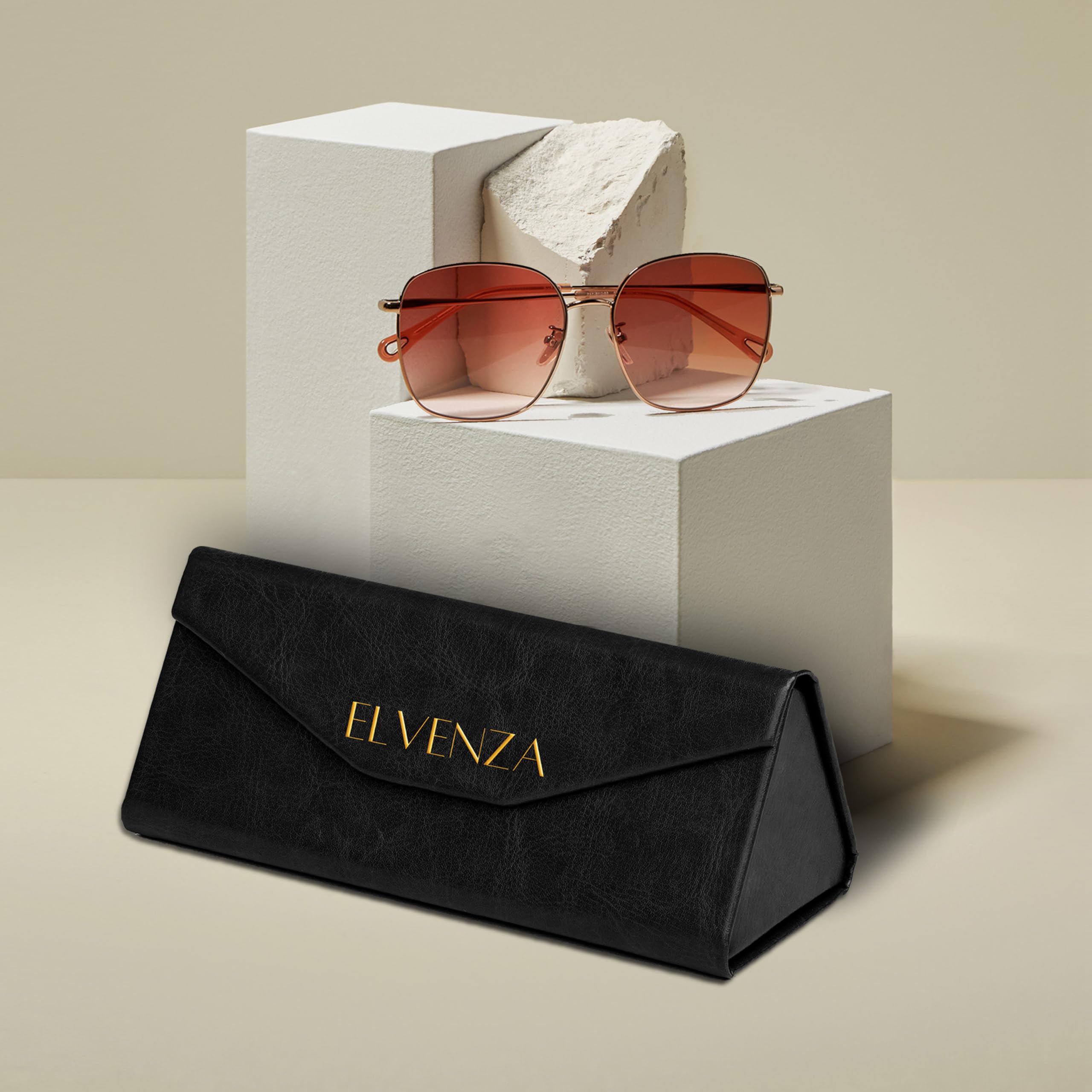 ELVENZA Foldable Glasses Case for Sunglasses & Eyewear - Includes Microfiber Cleaning Cloth | Compact Eyeglass Holder for Travel, Office & Daily Use