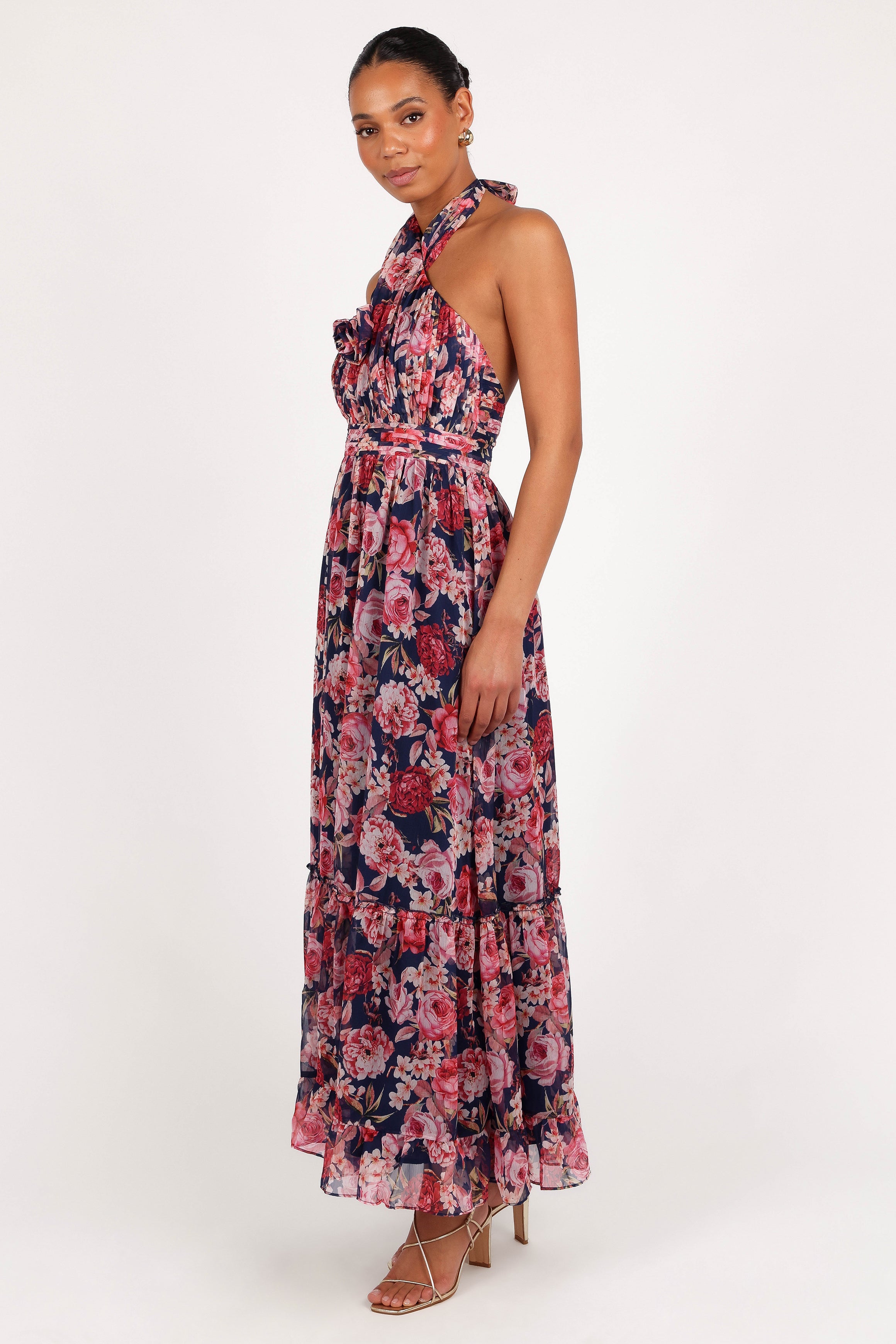Lennon Halterneck Maxi Dress - Navy Blue Floral Print Summer Beach Dress for Women | Perfect for Vacations, Weddings & Boho Outfits
