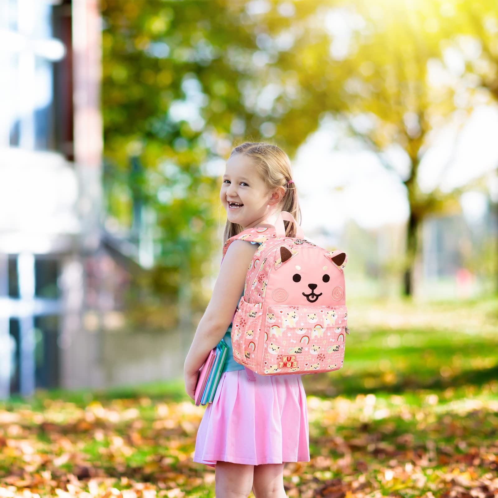 SUN EIGHT Cute Puppy Toddler Backpack for Girls Age 2-5 - Durable Kindergarten & Preschool Backpack for Little Girls - Perfect for School, Daycare, Travel & Outdoor Adventures
