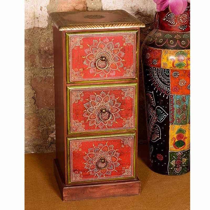 Vintage Embossed Antique Brass Tower Dresser - Hand-Painted Metal Drawer Storage Cabinet for Bedroom, Living Room & Office Organization