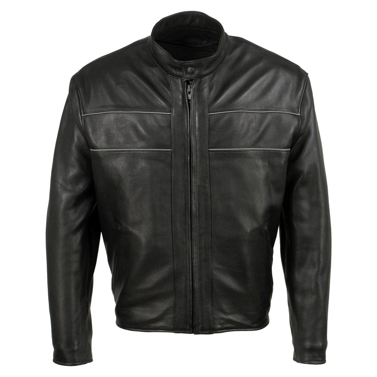Milwaukee MLJKM5003 Men's Black Premium Leather Motorcycle Jacket - USA Made, Reflective Piping for Safety | Perfect for Cruiser Riders & Long-Distance Touring